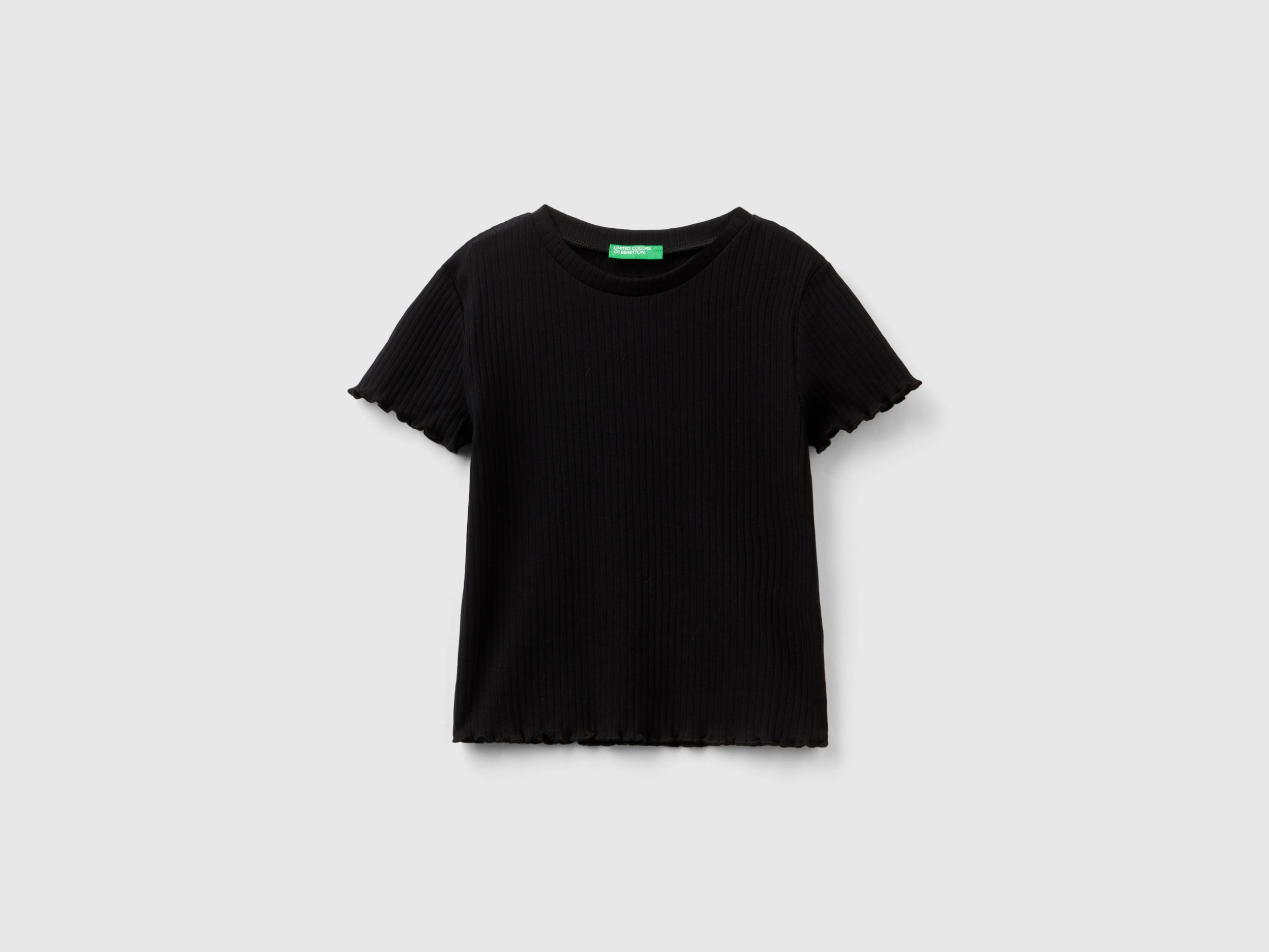 Benetton, Maglietta Manica Corta A Costine, Nero, Bambini