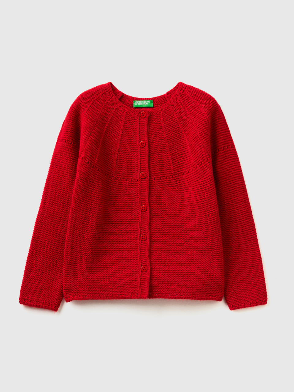 Benetton, Cardigan With Perforated Details, Red, Kids