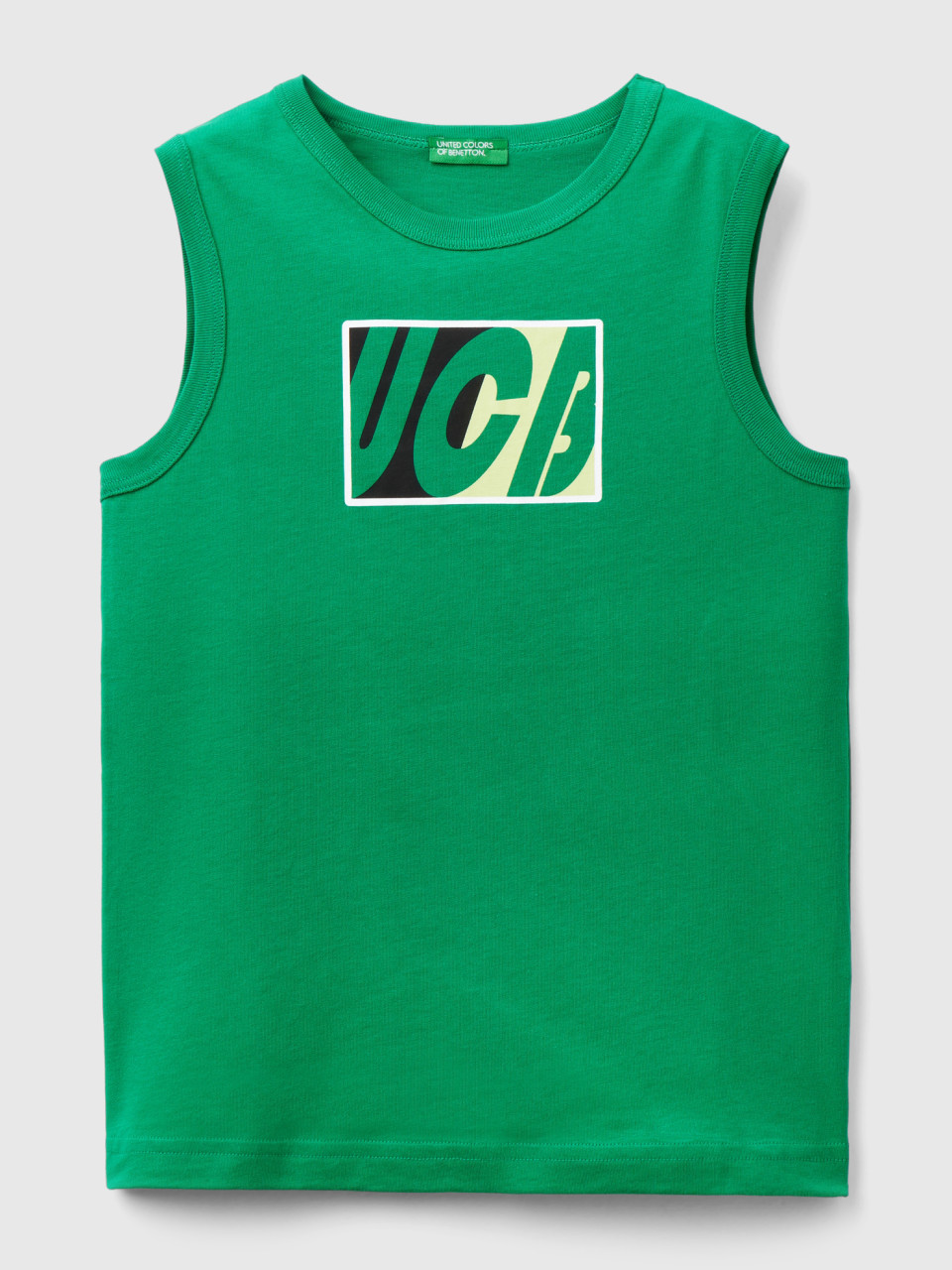 Benetton, Camiseta De Tirantes De 100 % Algodón Orgánico Con Logotipo, Verde, Niños