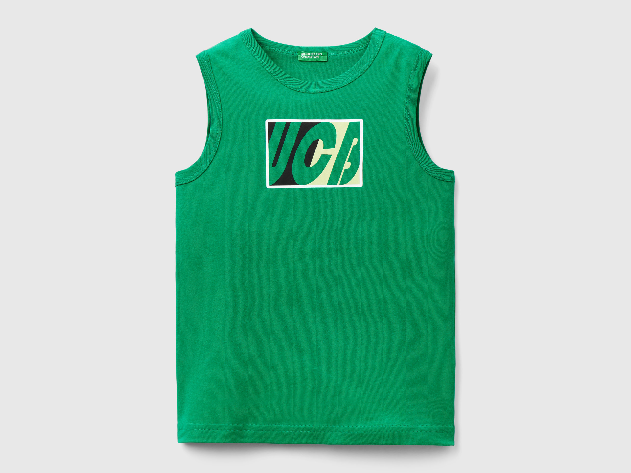 Image of Benetton, Tank Top In 100% Organic Cotton With Logo, size S, Green, Kids