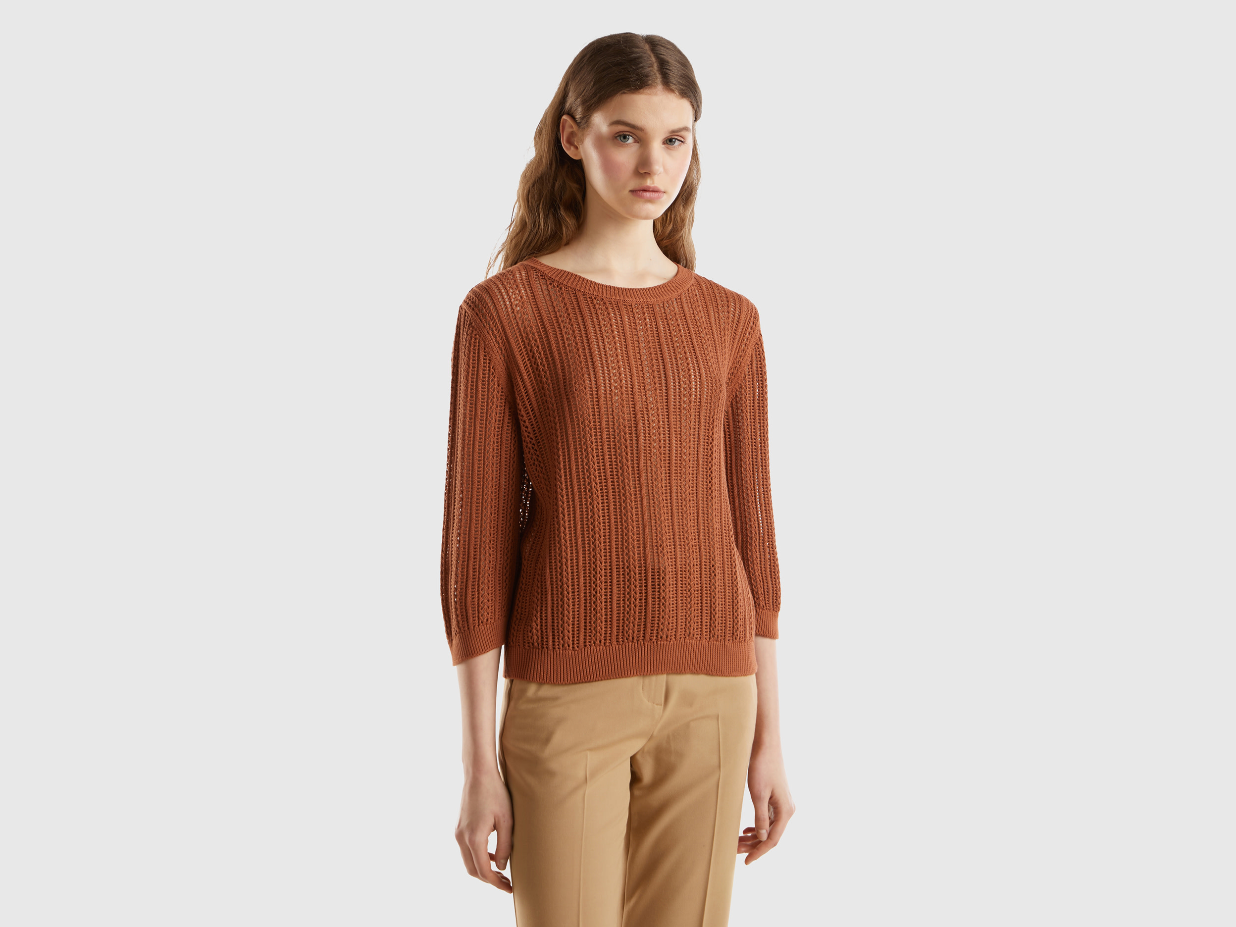 Benetton, Maglia Crochet, Marrone, Donna