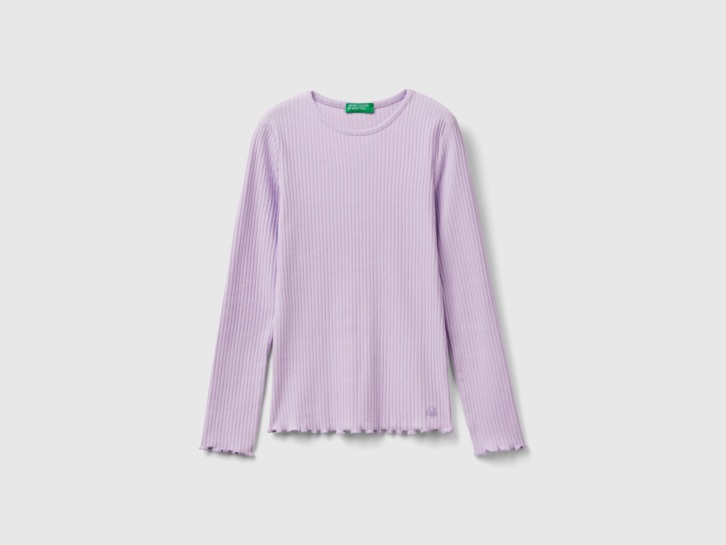 Benetton, Maglietta Slim Fit In Cotone Stretch, Lilla, Bambini