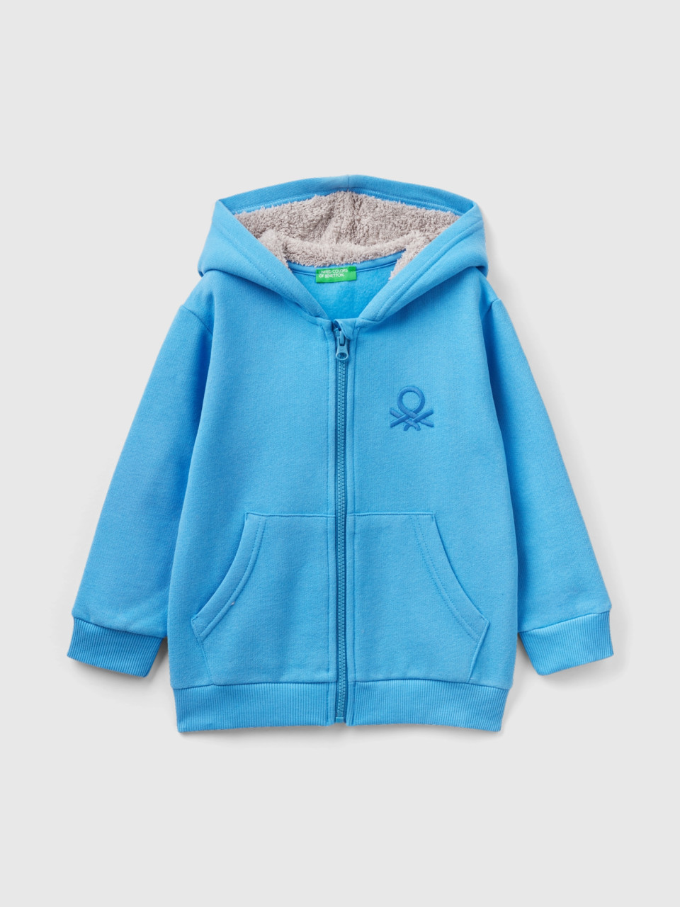 Benetton, Sweatshirt With Lined Hood, Blue, Kids