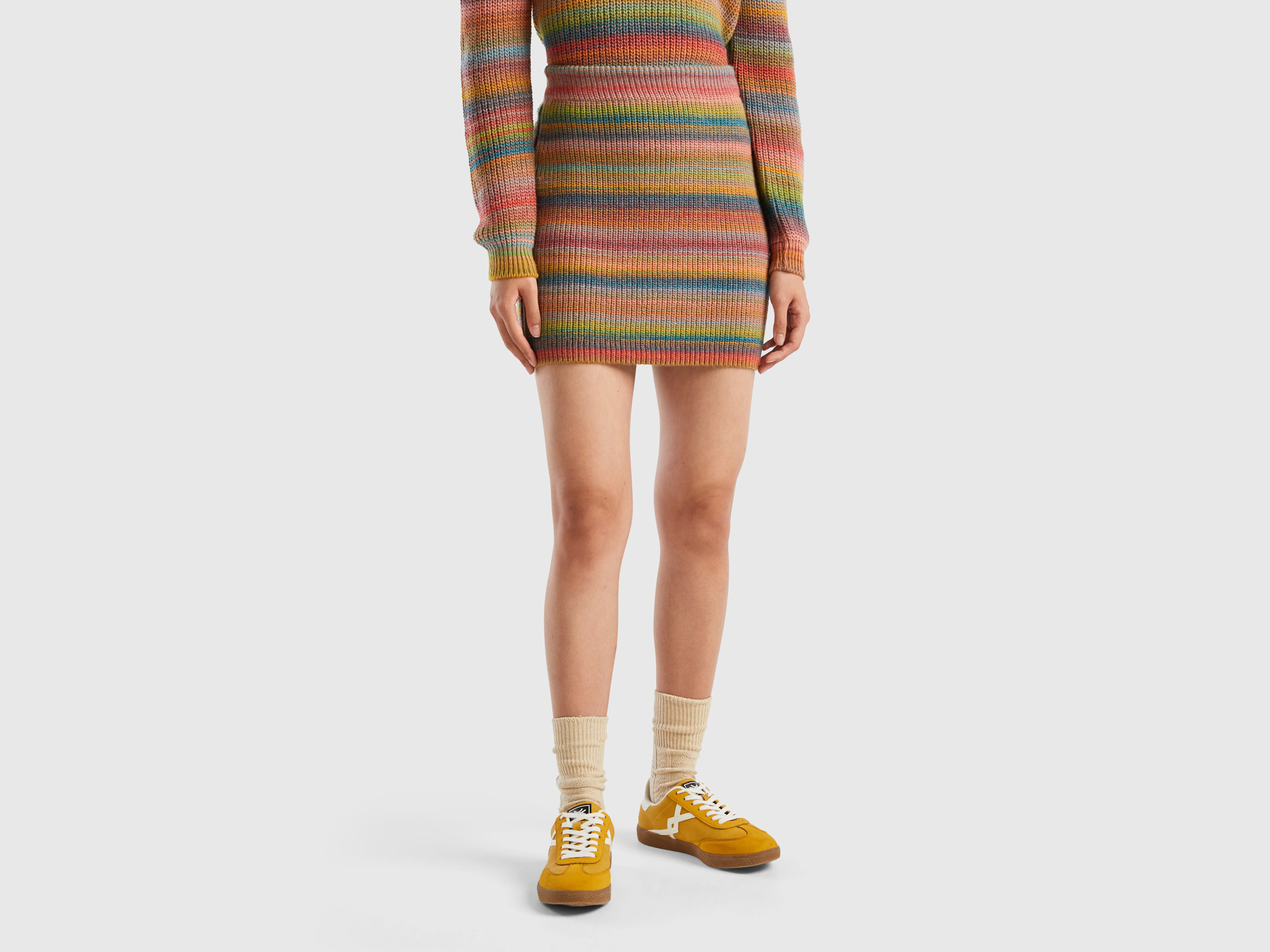 Benetton, Striped Knit Mini Skirt, size L, Multi-color, Women