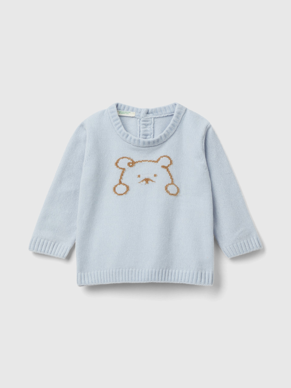 Benetton, Chenille Sweater With Inlay, Sky Blue, Kids