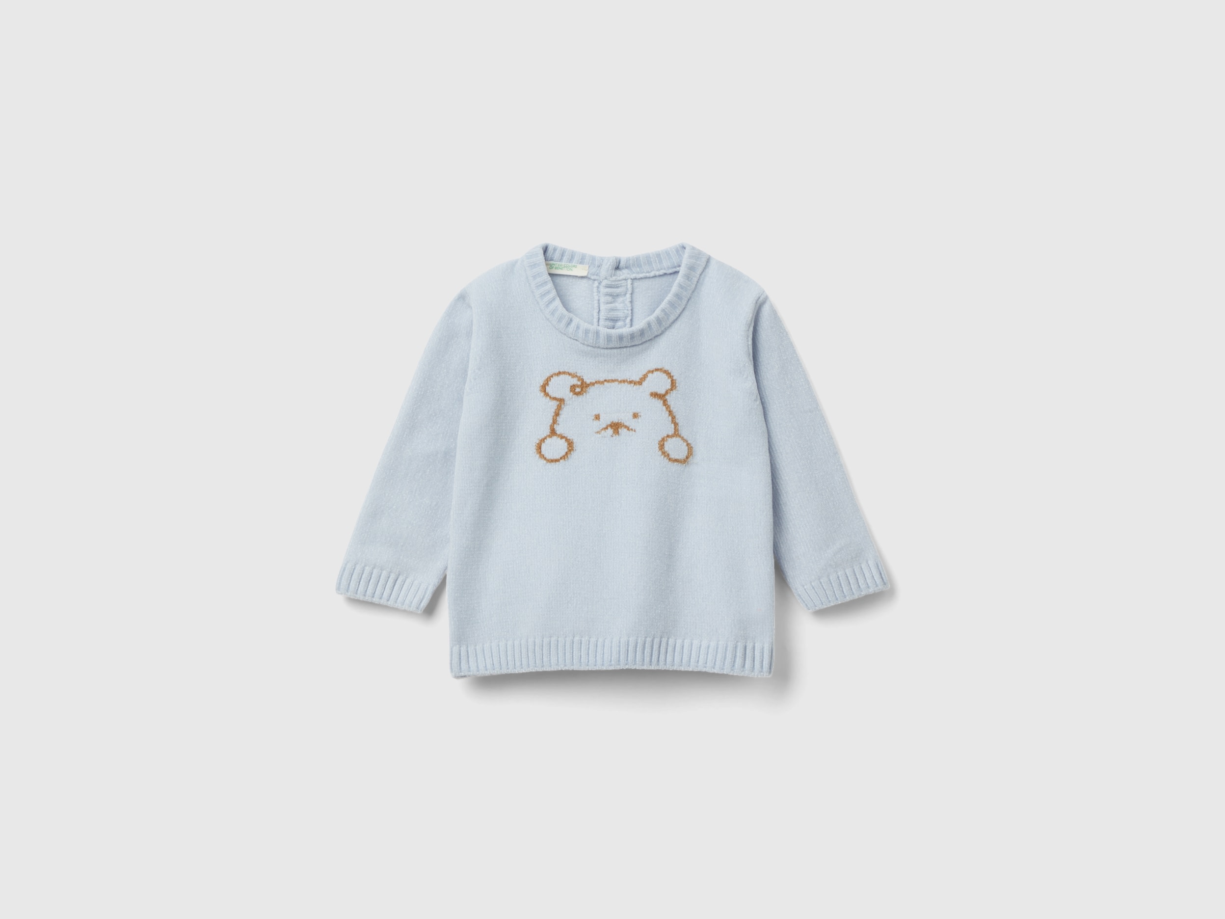 Benetton, Chenille Sweater With Inlay, size 9-12, Sky Blue, Kids