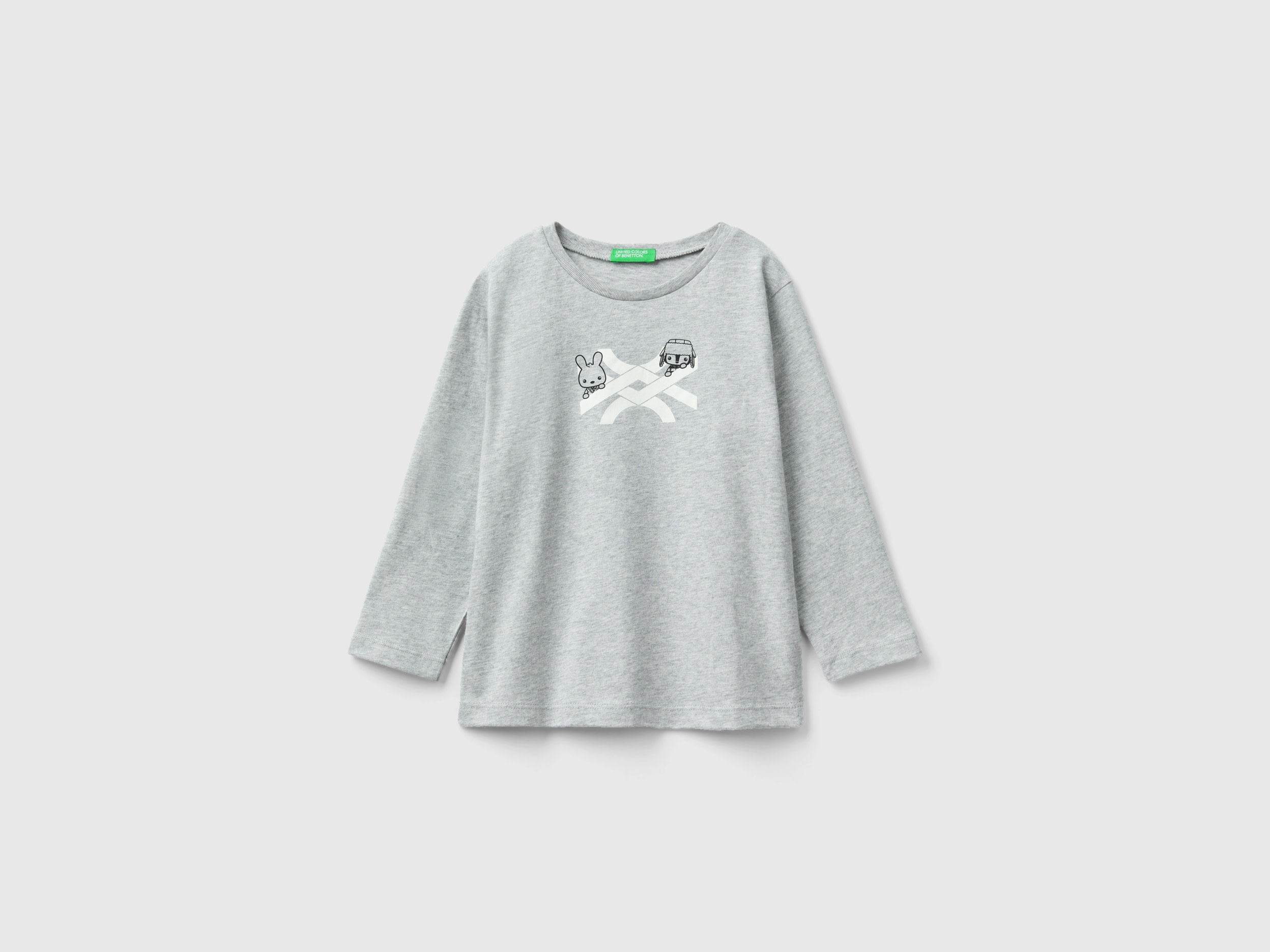 Benetton, Crew Neck T-shirt In Warm Organic Cotton, size 12-18, Gray, Kids