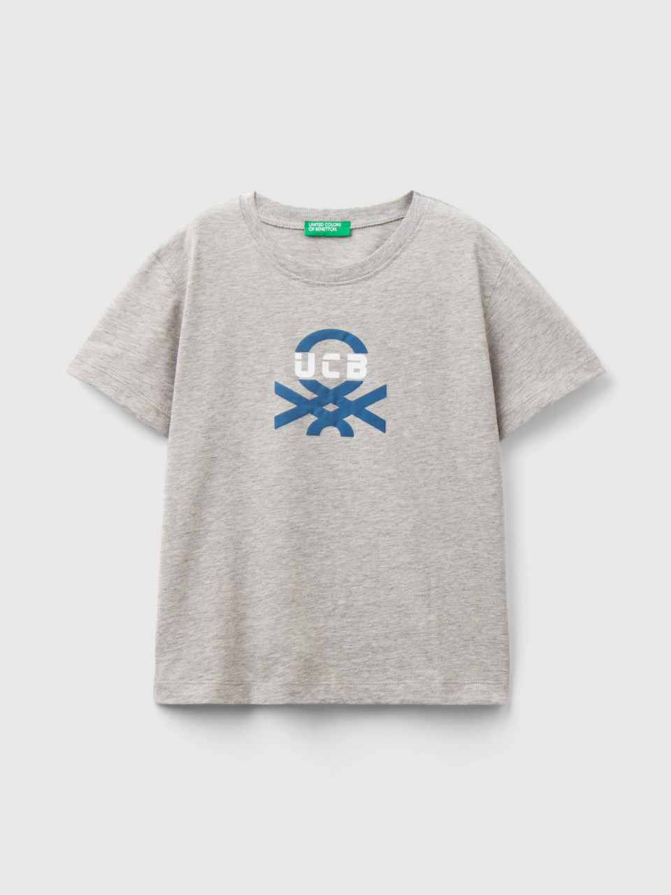 Benetton, T-shirt With Print In 100% Organic Cotton, Light Gray, Kids