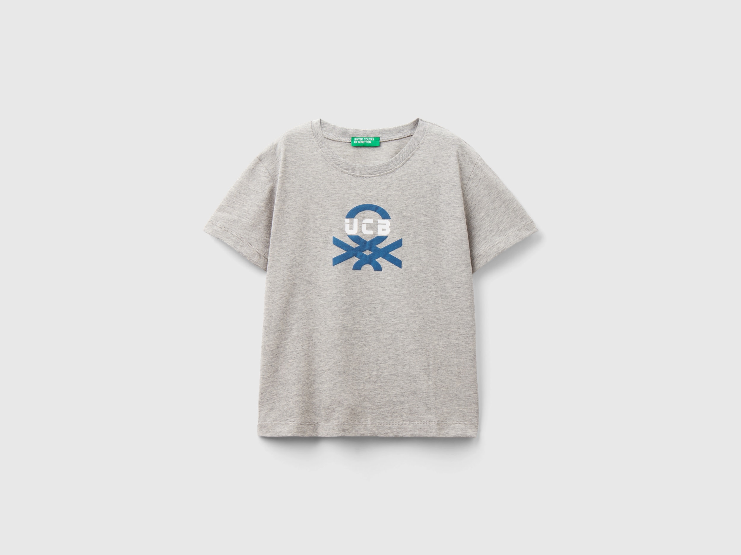 Image of Benetton, T-shirt With Print In 100% Organic Cotton, size 104, Light Gray, Kids