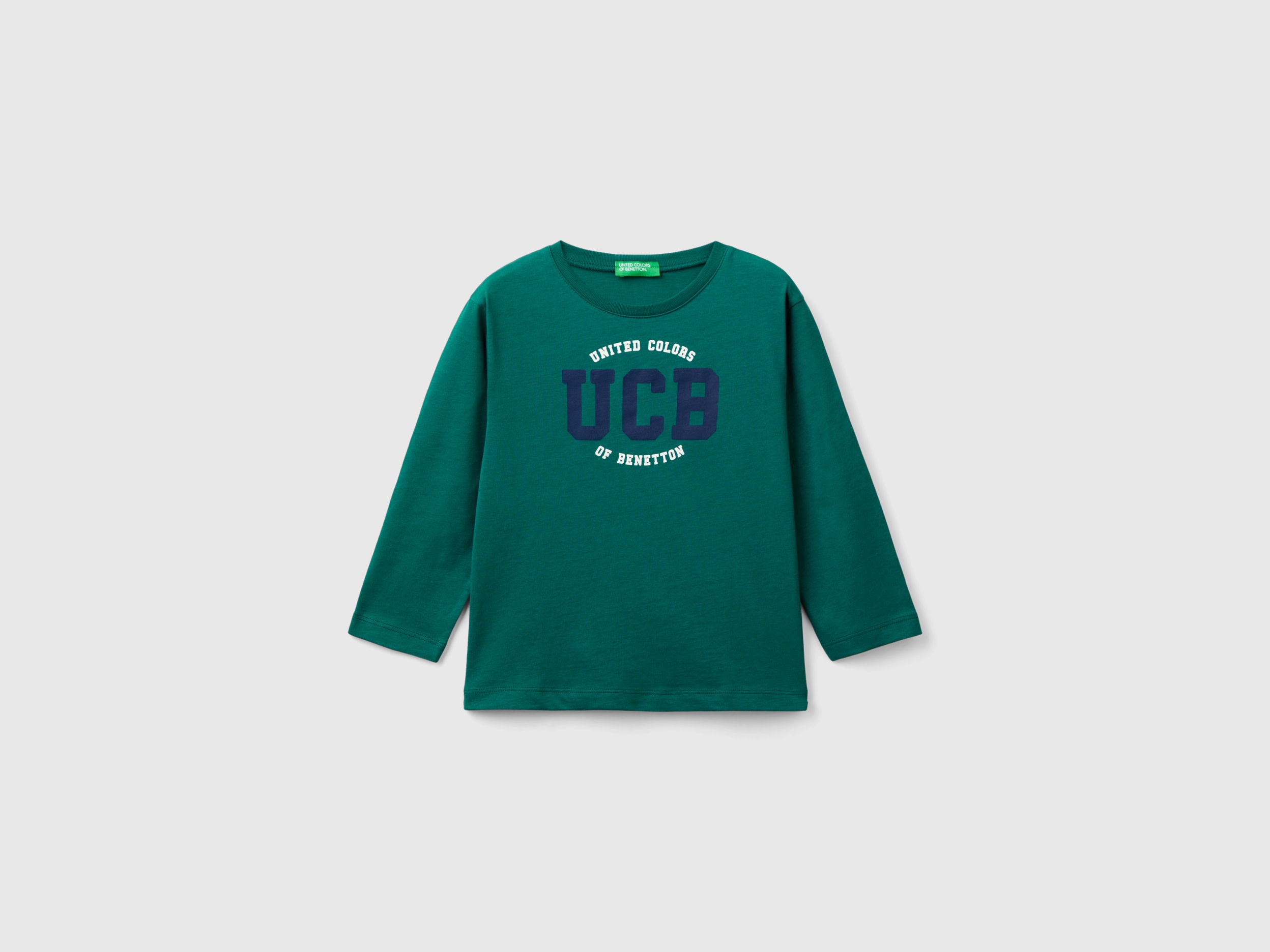 Benetton, T-shirt Manica Lunga In Cotone Bio, Verde Scuro, Bambini