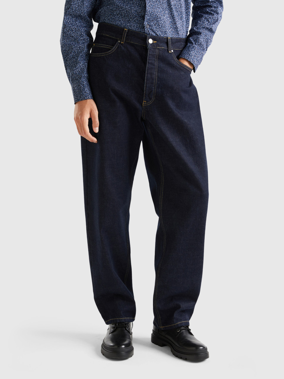 Benetton, Jeans Style Workwear, Bleu Foncé, Homme