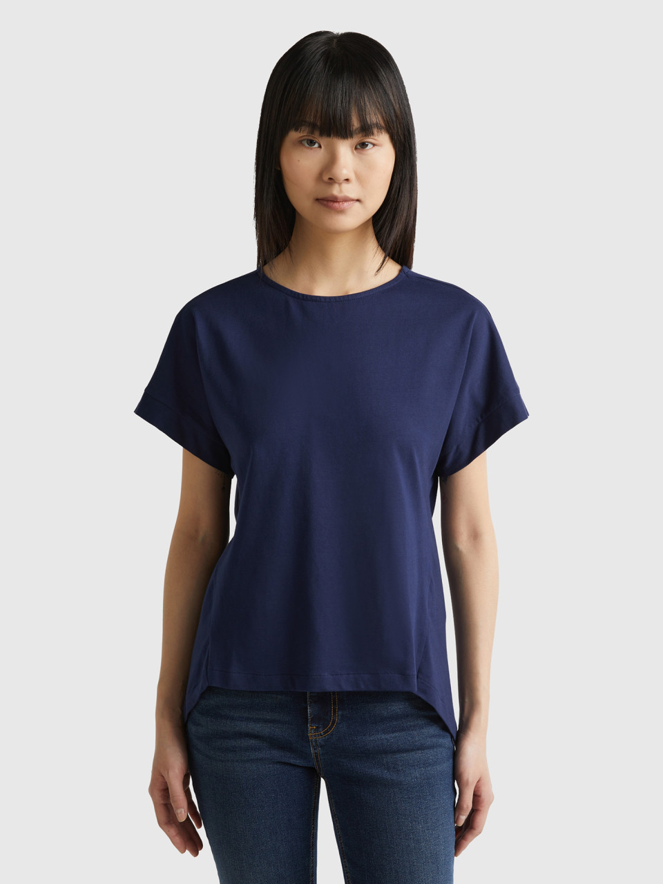 Benetton, T-shirt À Manches Kimono, Bleu Foncé, Femme