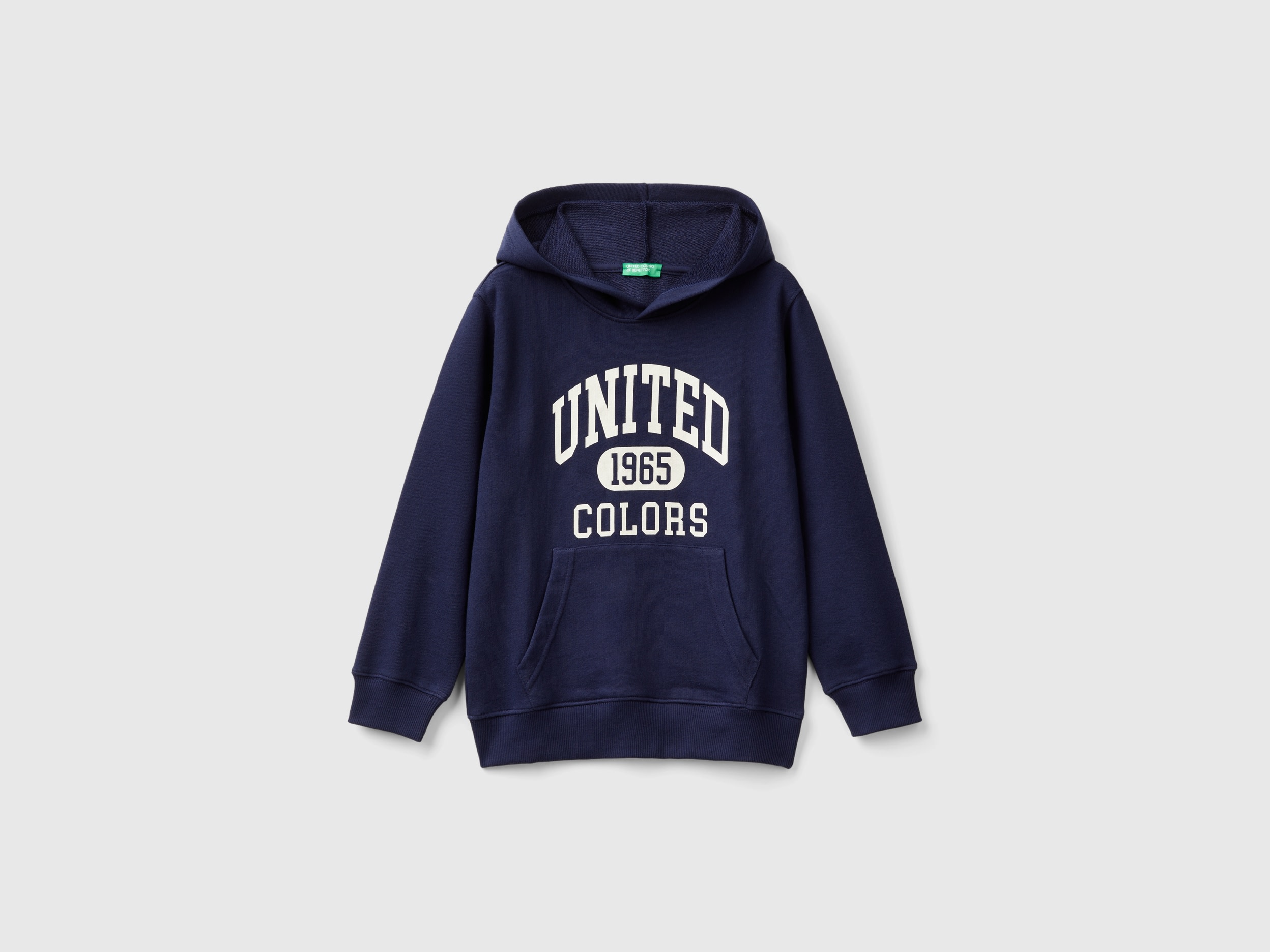 Benetton, Felpa Con Stampa E Cappuccio, Blu Scuro, Bambini