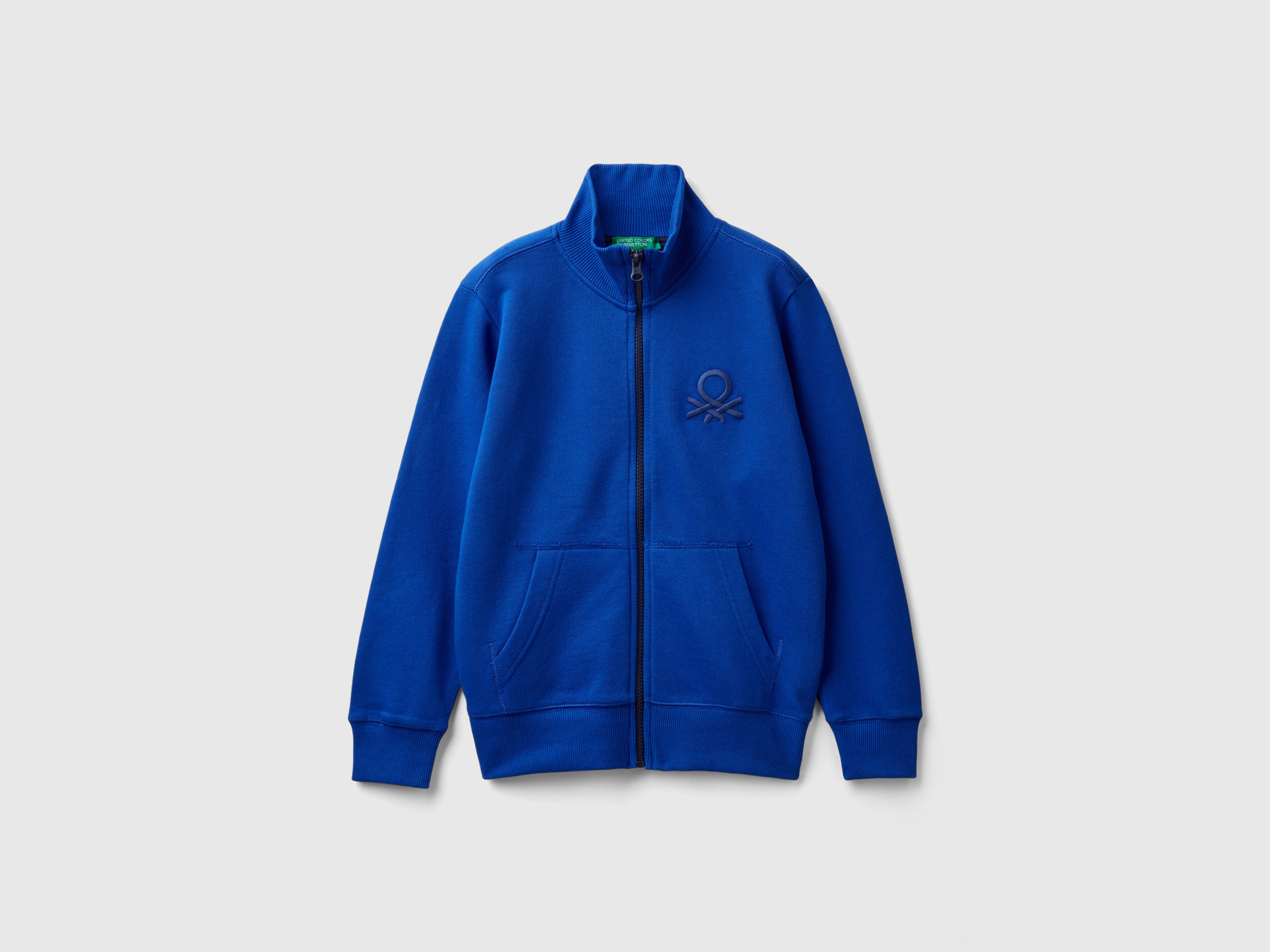 Benetton, Felpa Con Zip In Puro Cotone, Bluette, Bambini