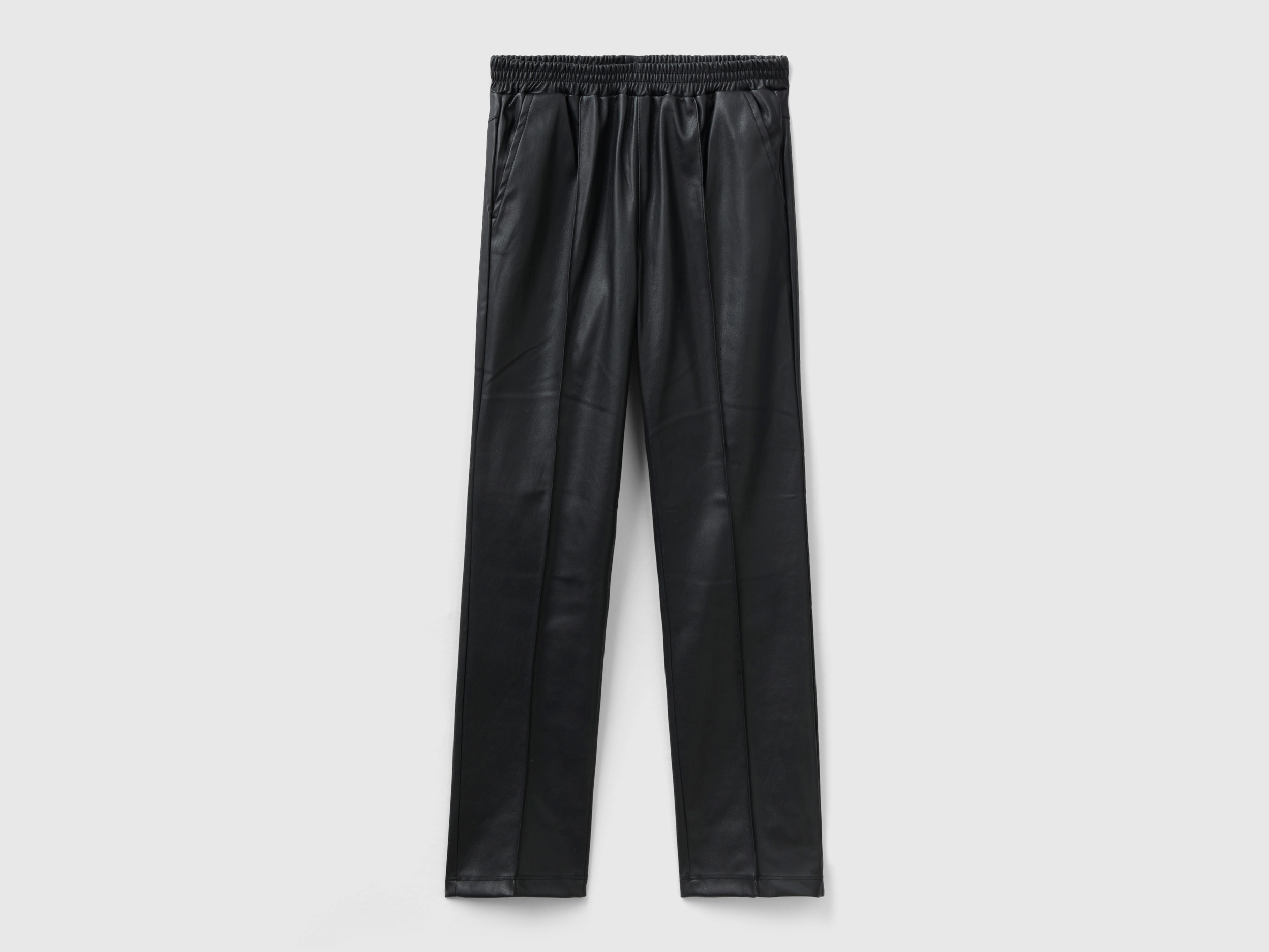Benetton, Slim Fit Trousers In Imitation Leather Fabric, size M, Black, Kids