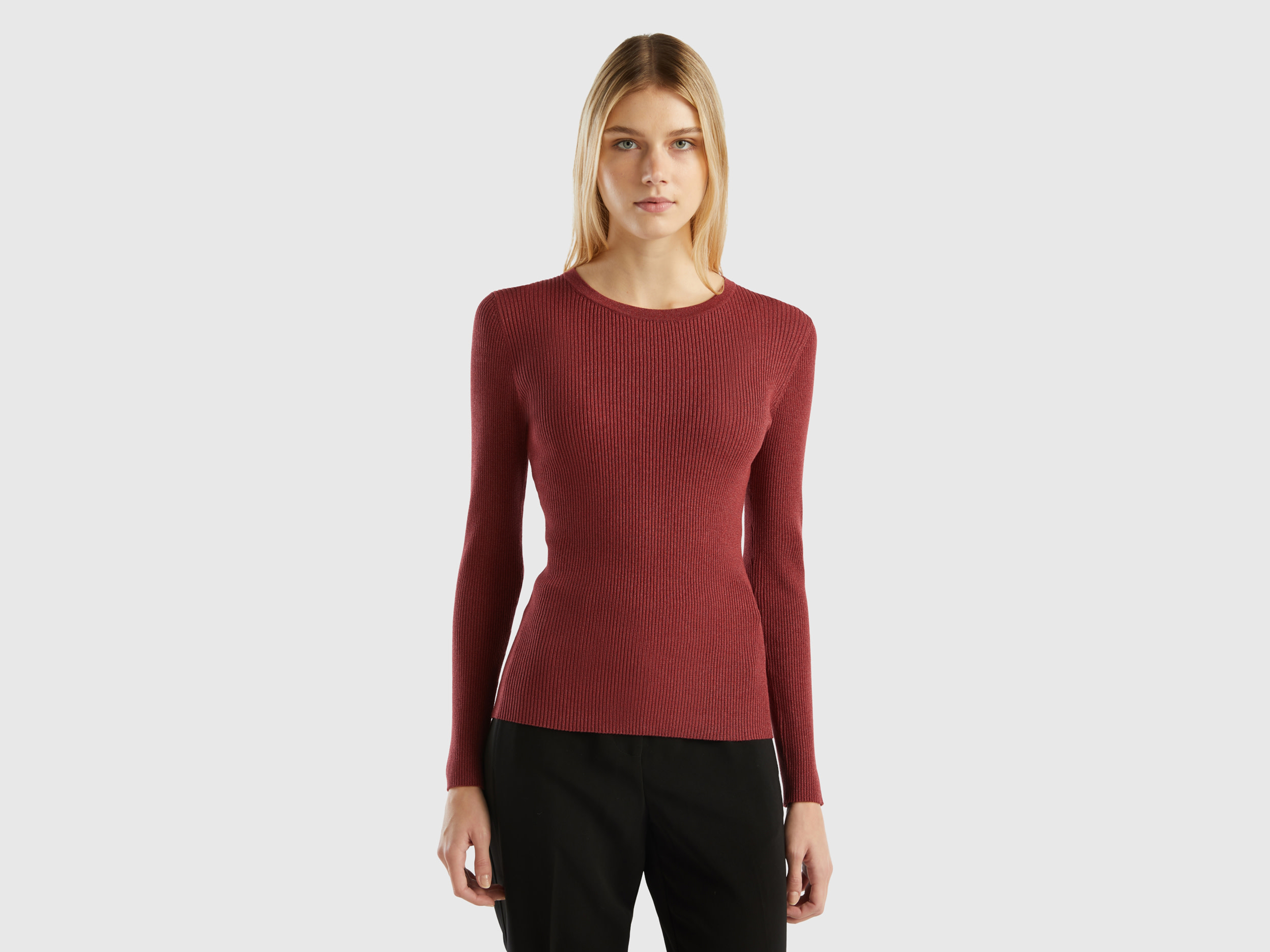 Benetton, Ribbed Sweater With Lurex, size XS, Burgundy, Women