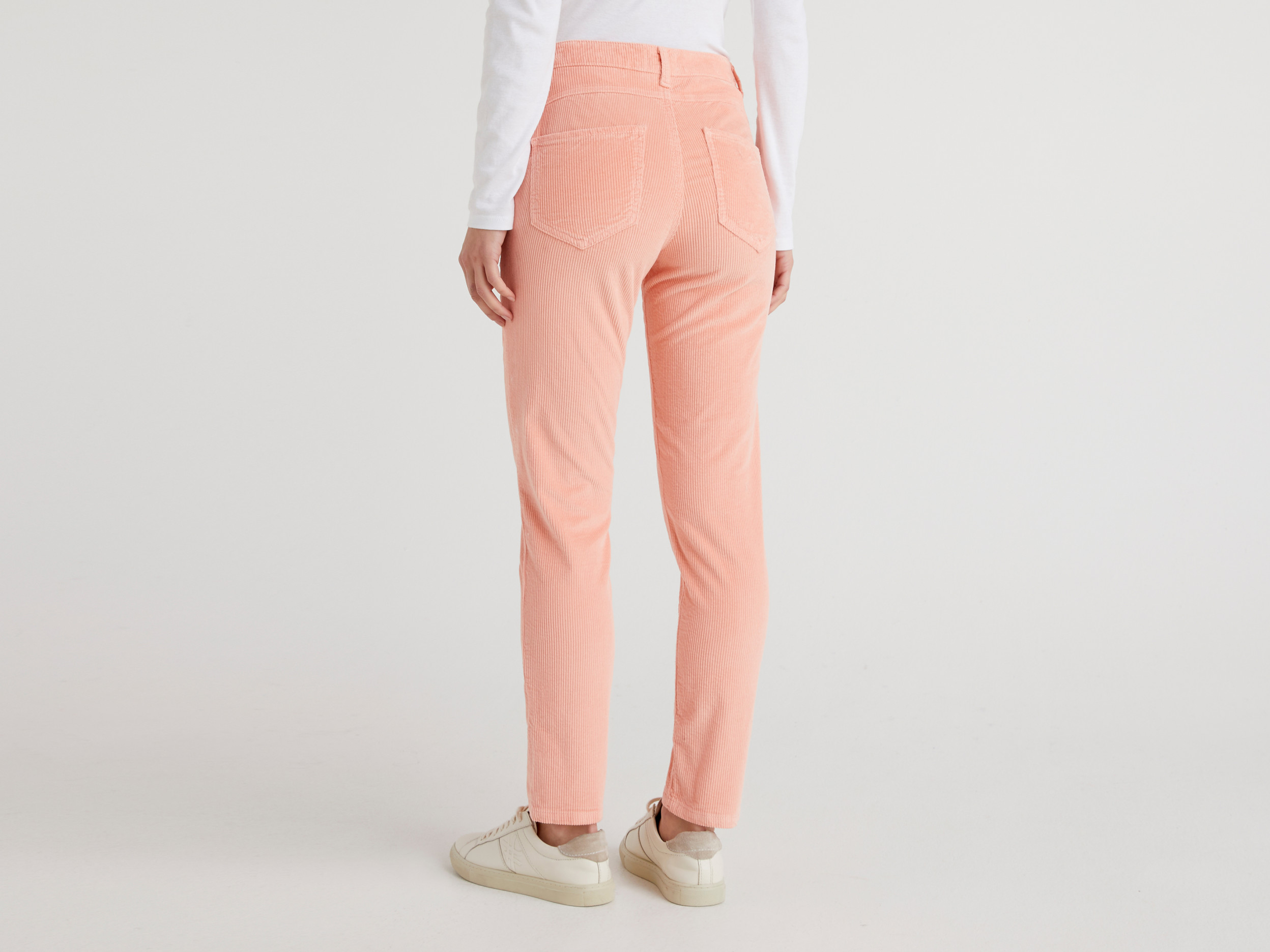Benetton, Thinly-Striped Velvet Trousers, Taglia 6, Pink, Women
