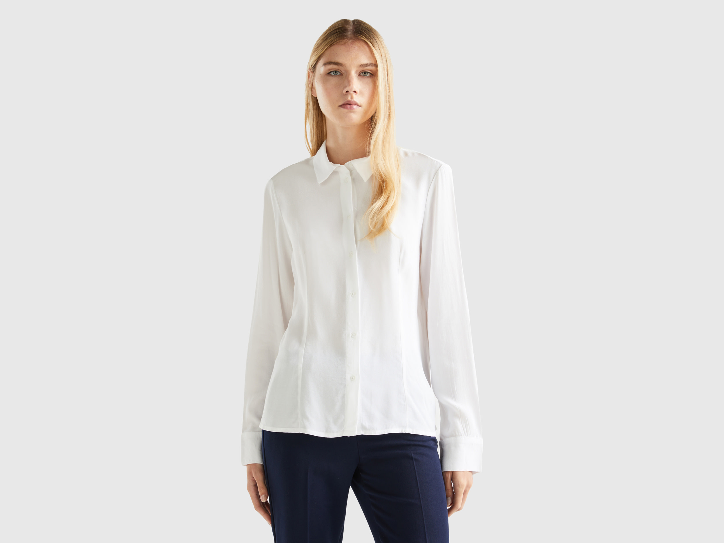Benetton, Flared Viscose Shirt, size M, White, Women