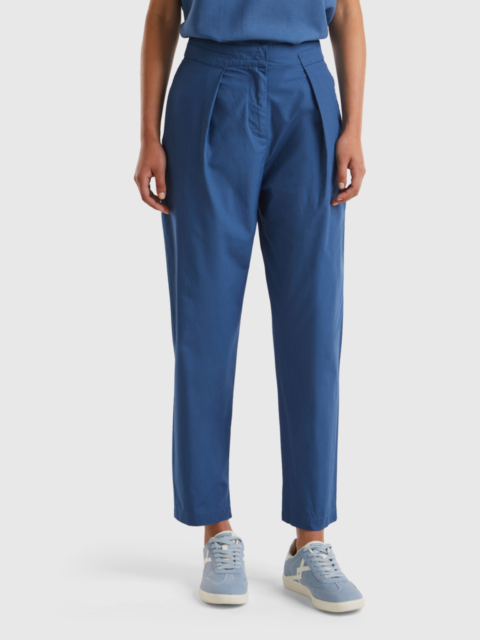 Benetton, Denim Trousers In Lightweight Cotton, Air Force Blue, Women