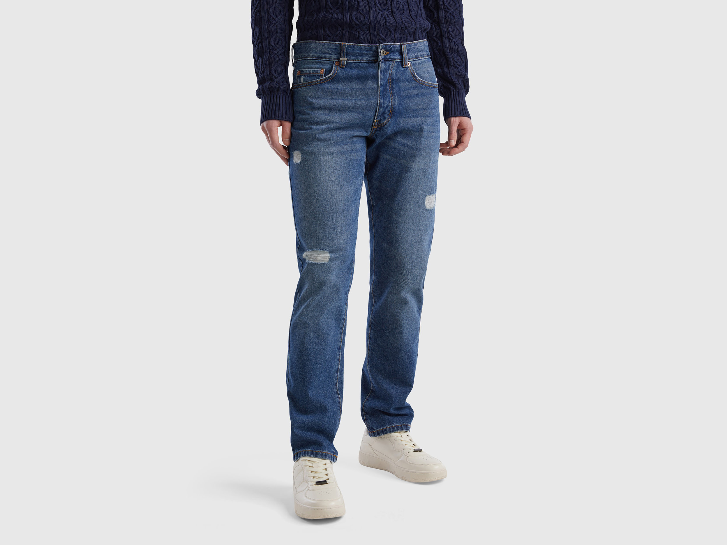 Image of Benetton, Straight Fit Jeans, size 33, Light Blue, Men