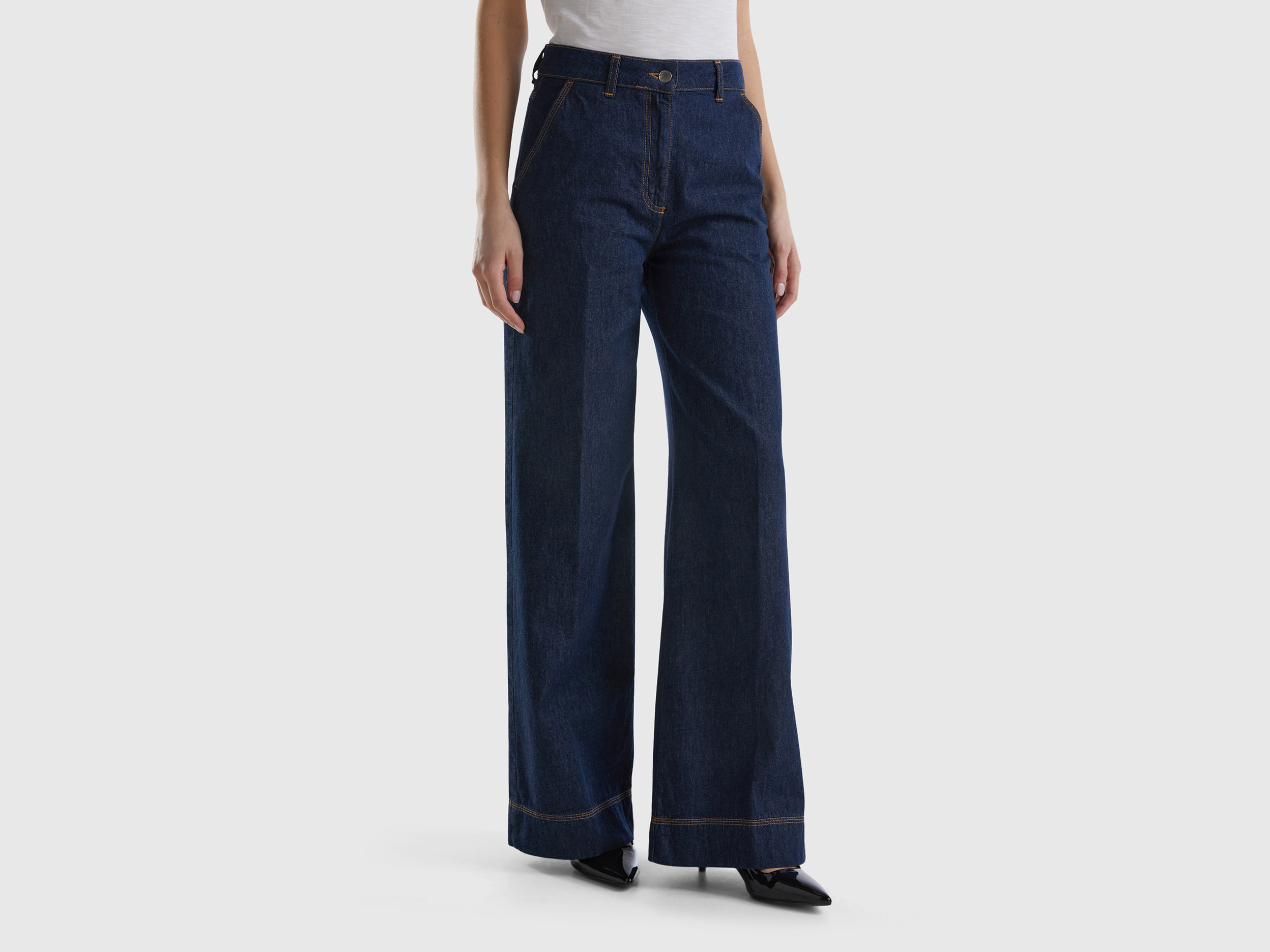 Benetton, Wide Leg Jeans Trousers, size 33, Dark Blue, Women