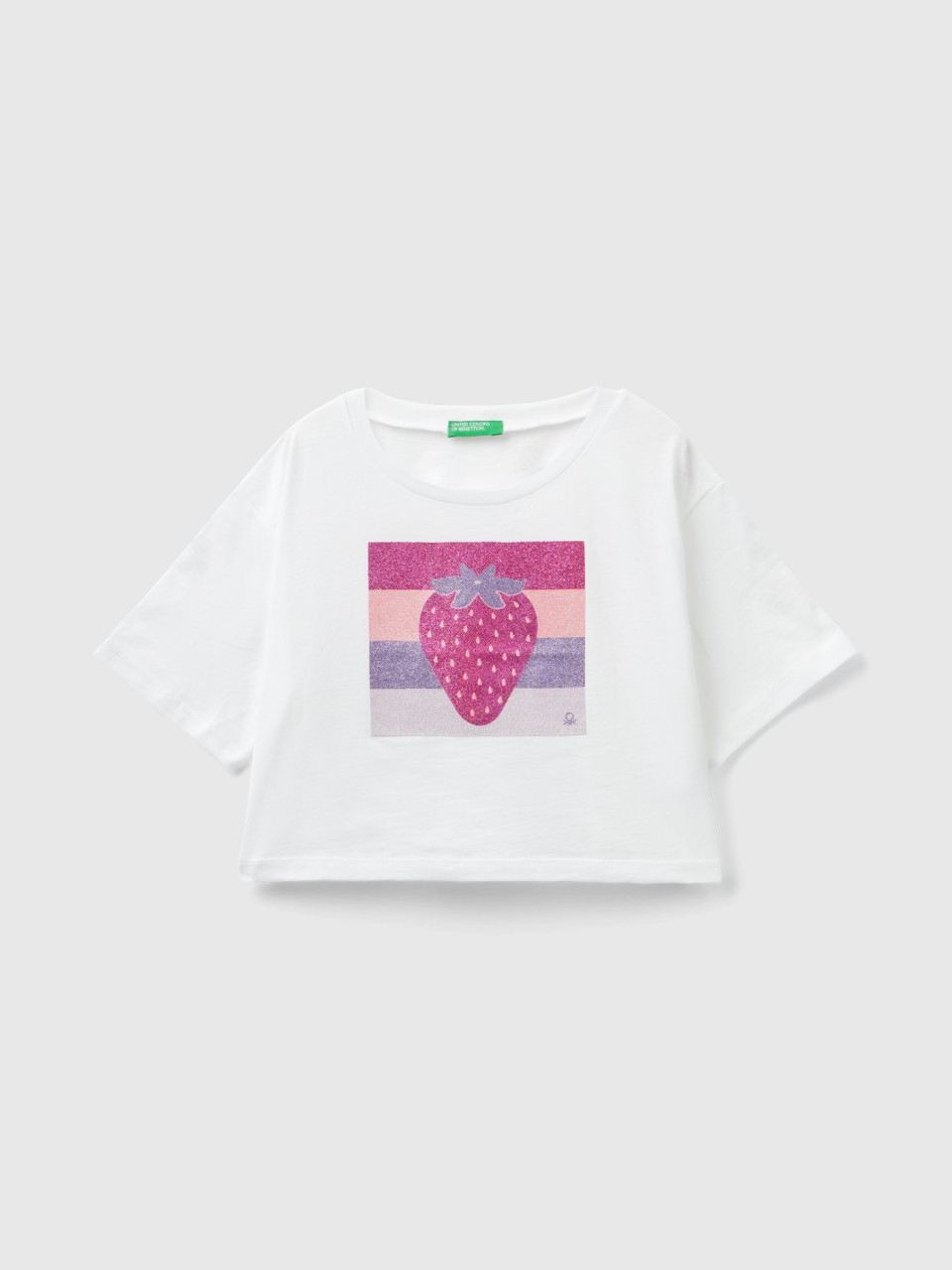 Benetton, Shirt Mit Glitter-print, Weiss, female
