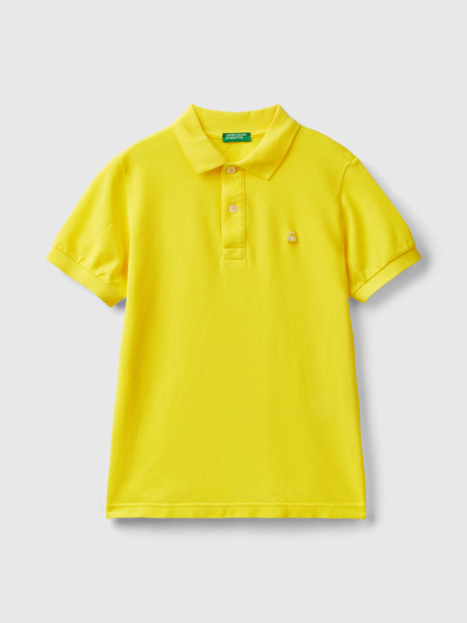 Benetton, Slim Fit Polo In 100% Organic Cotton, Yellow, Kids