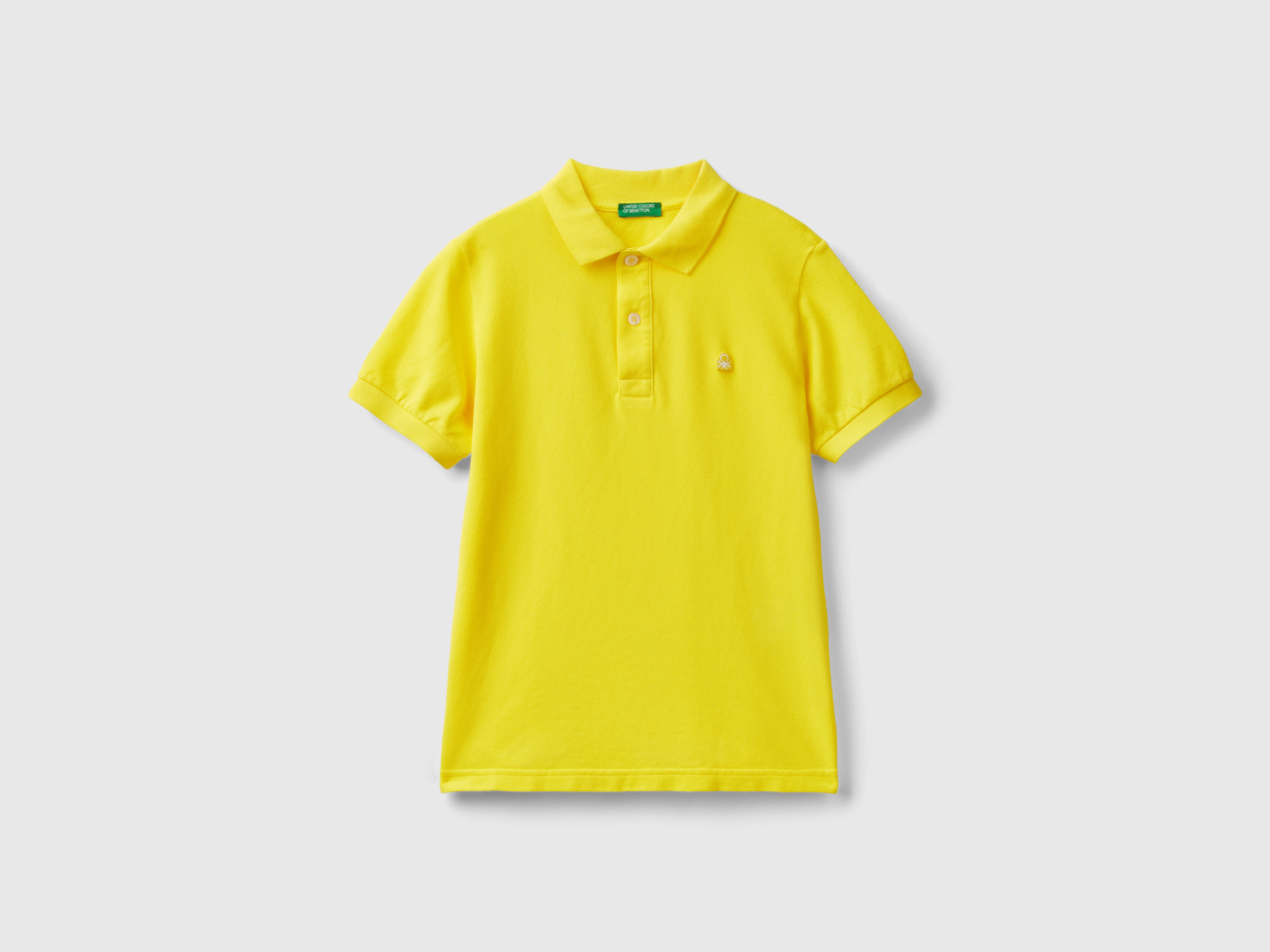 Image of Benetton, Slim Fit Polo In 100% Organic Cotton, size XL, Yellow, Kids