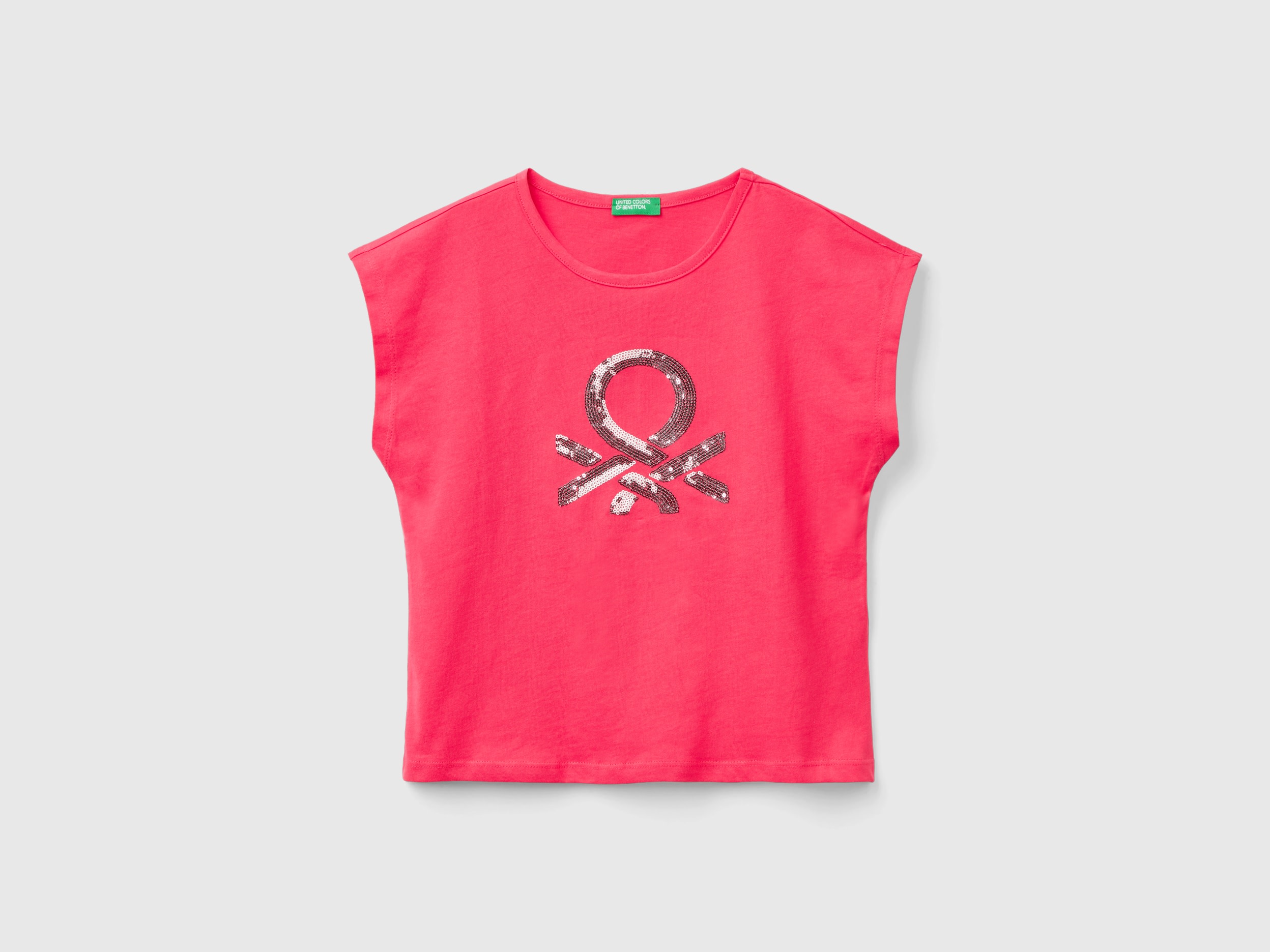 Image of Benetton, T-shirt With Sequins, size S, Fuchsia, Kids