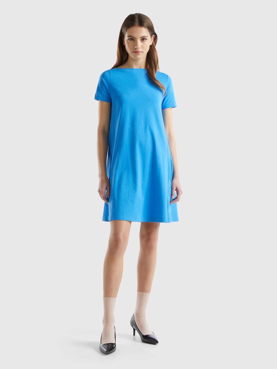 Benetton, Short Flared Dress, Blue, Women