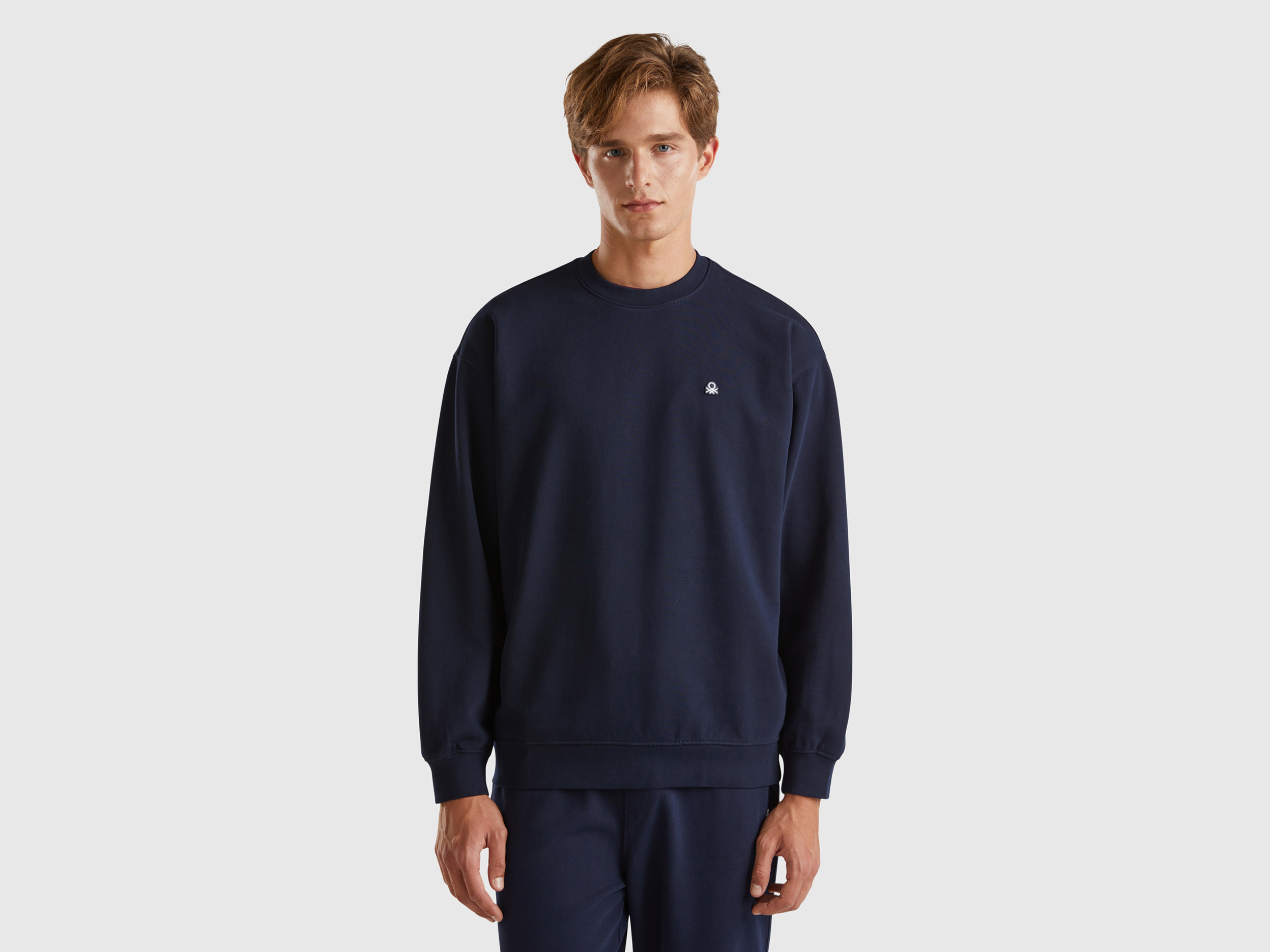 Benetton, Felpa Con Patch Logo, Blu Scuro, Uomo