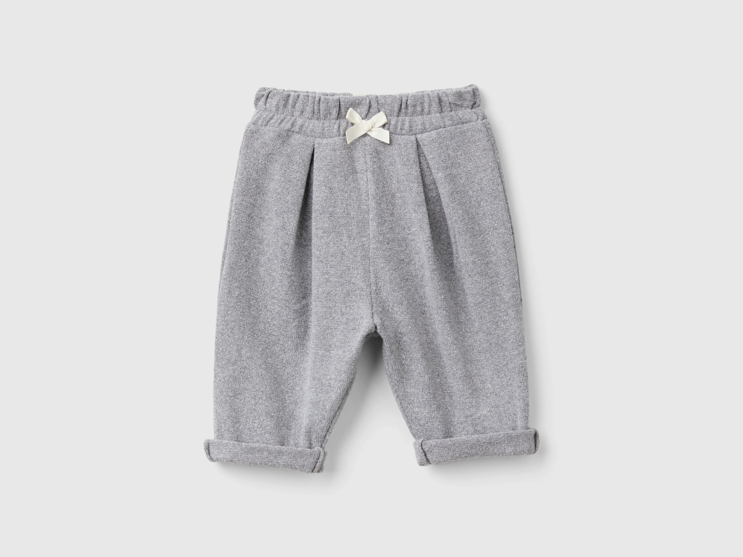 Benetton, Pantaloni In Felpa Con Lurex, Grigio, Bambini