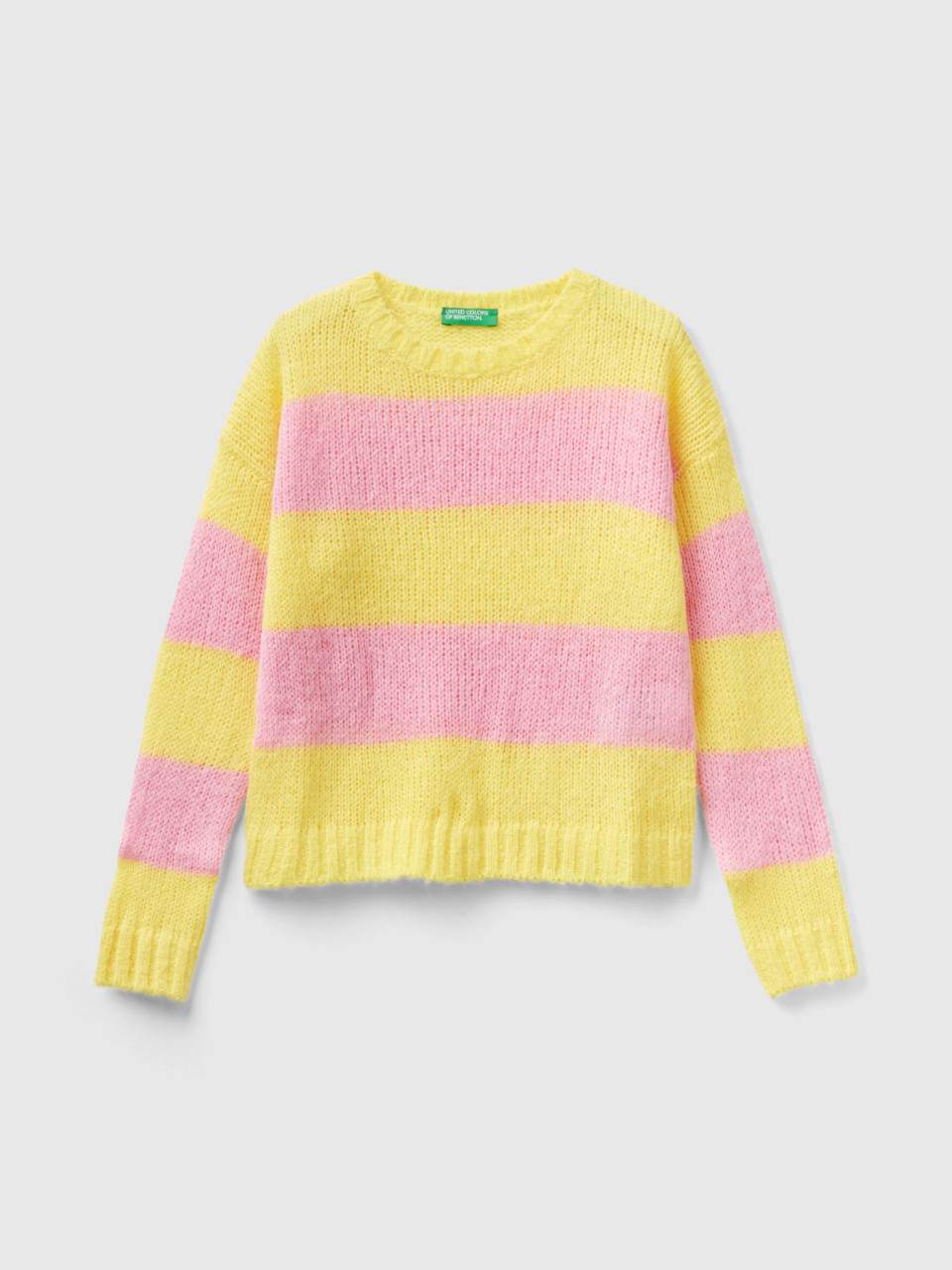 Benetton, Sweater With Two-tone Stripes, Yellow, Kids