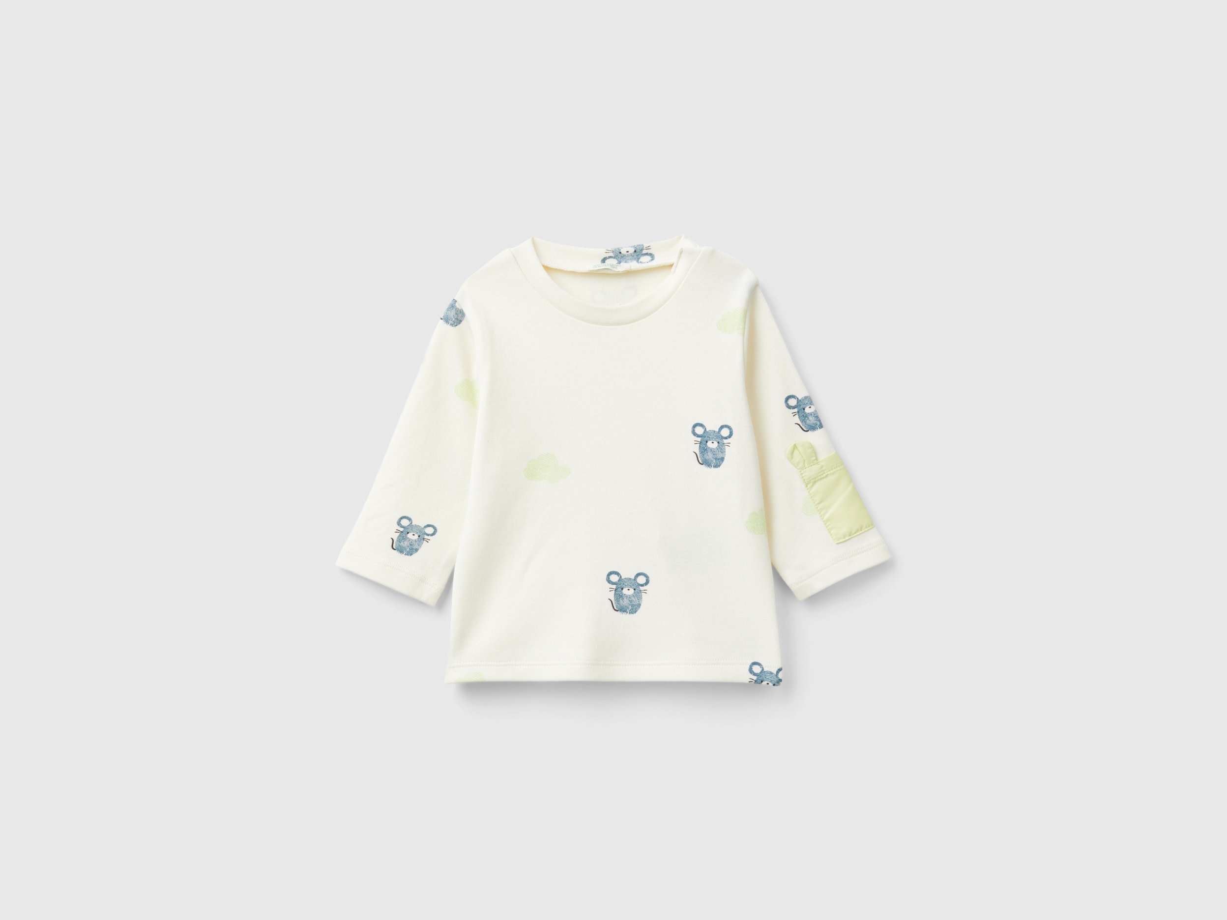 Benetton, Maglietta Con Stampa Topini, Bianco Panna, Bambini