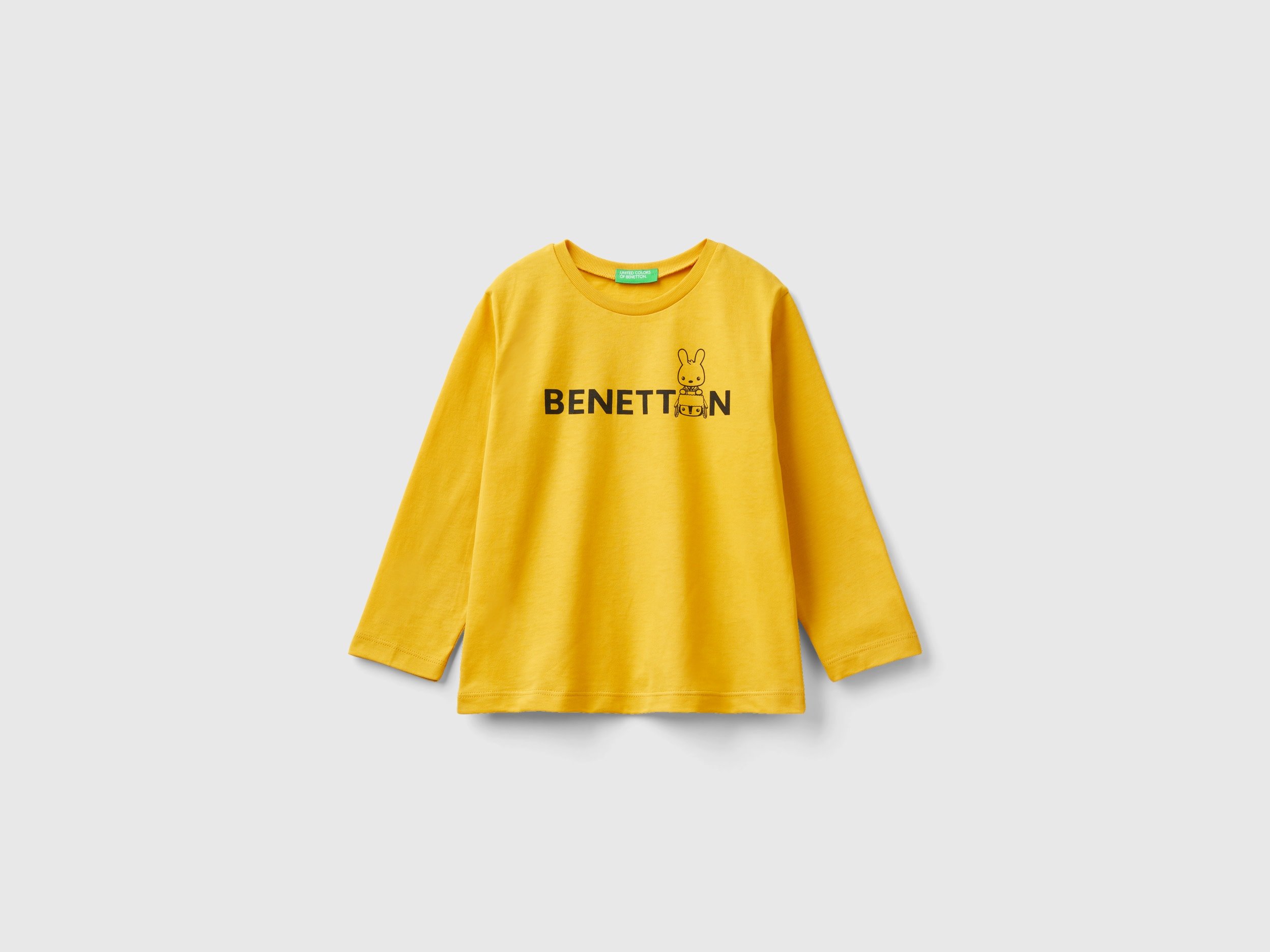 Benetton, Crew Neck T-shirt In Warm Organic Cotton, size 12-18, Yellow, Kids