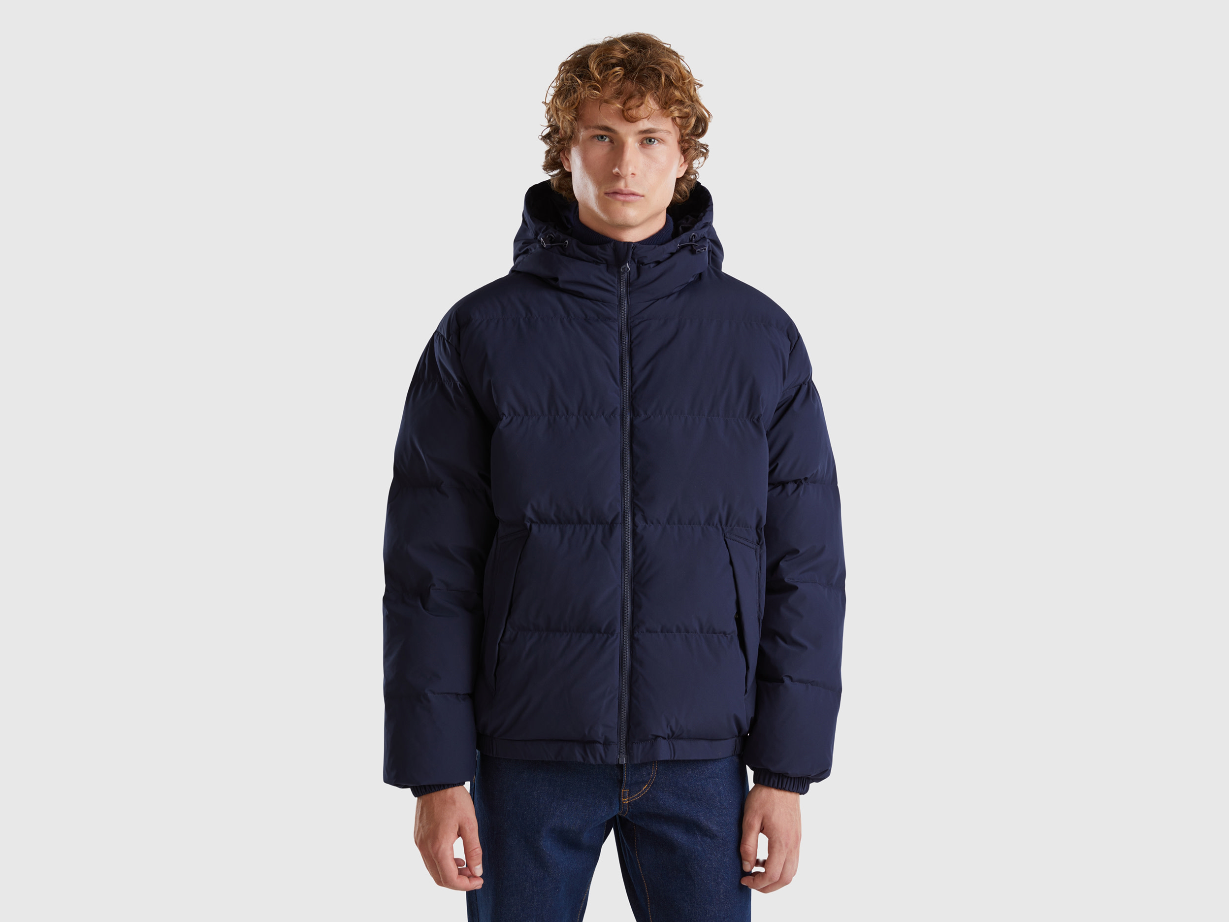 Image of Benetton, Real Recycled Down Padded Jacket, size M, Dark Blue, Men