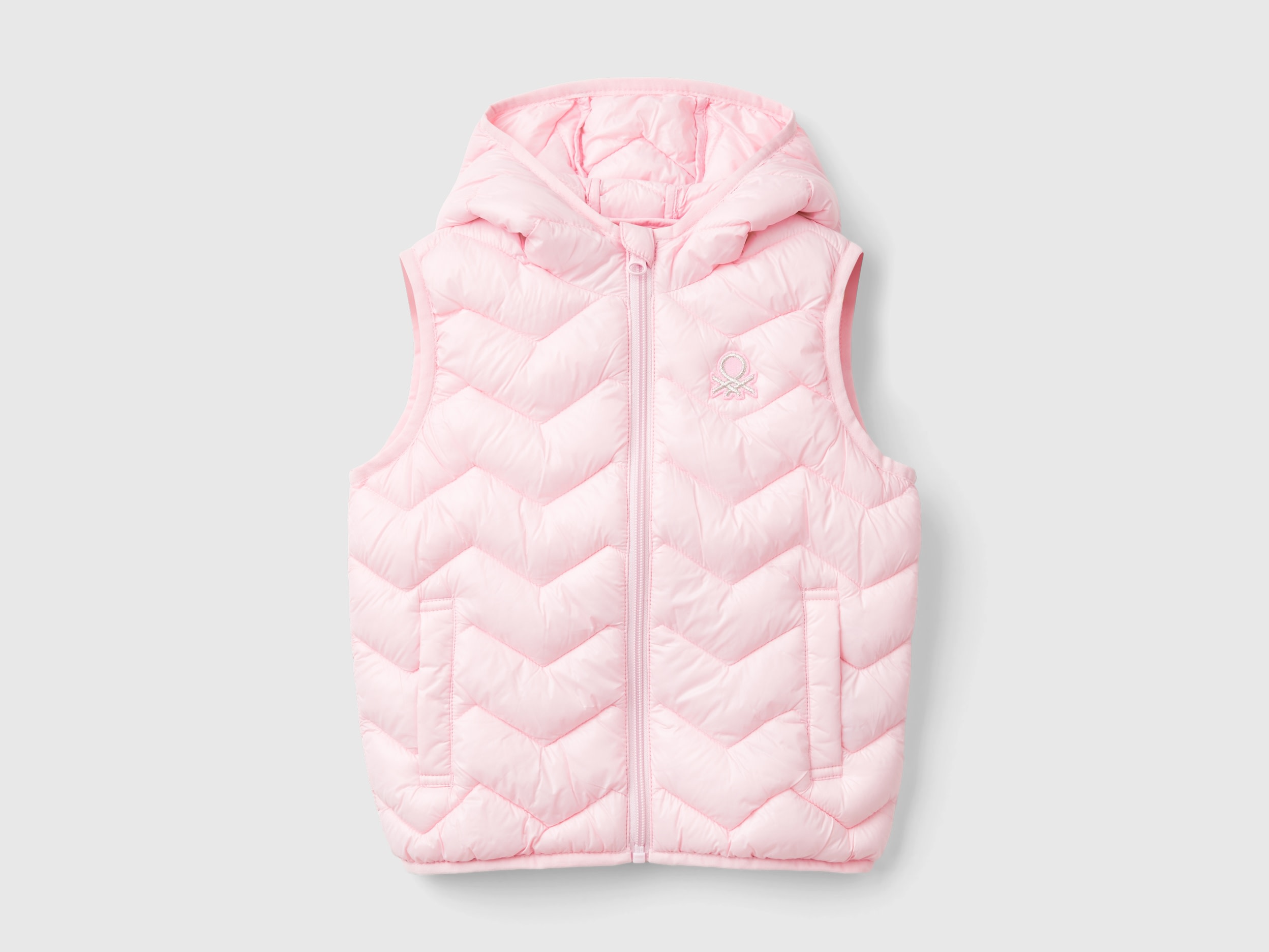 Benetton, Gilet Imbottito In Ovatta 3d Con Cappuccio, Rosa, Bambini