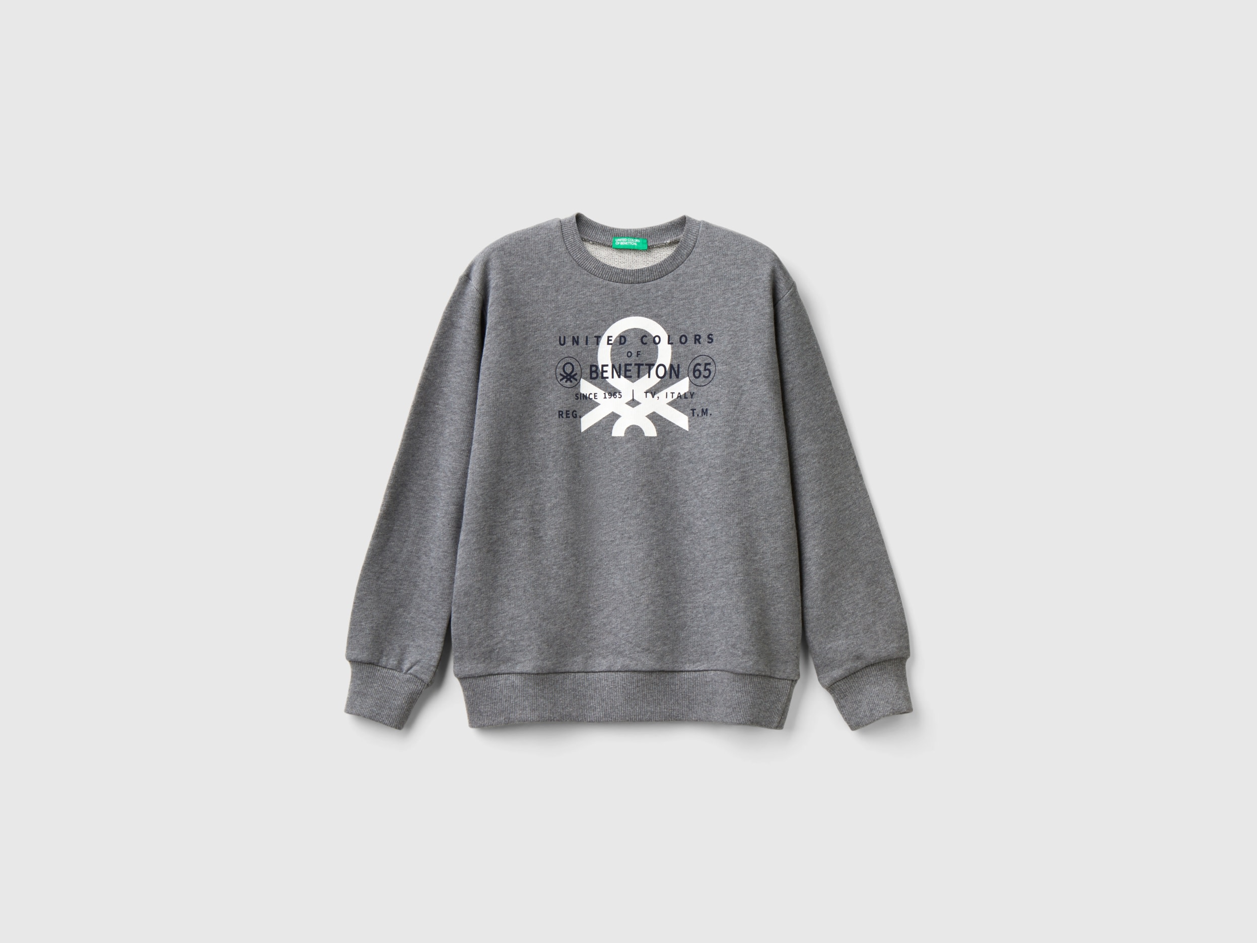Benetton, Felpa Con Stampa Logo, Grigio Scuro, Bambini