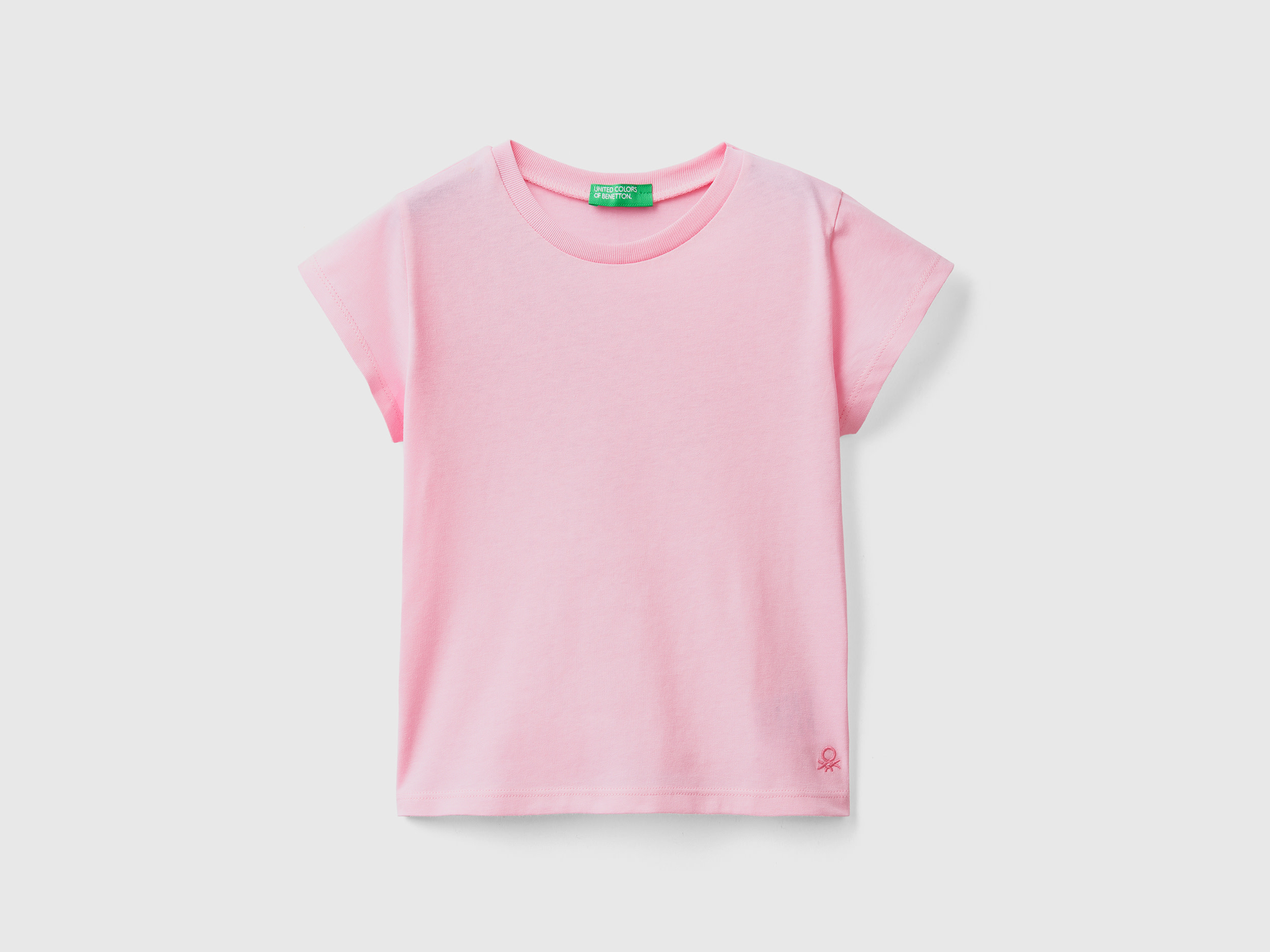Benetton, T shirt 100% Cotone Bio, Rosa, Bambini