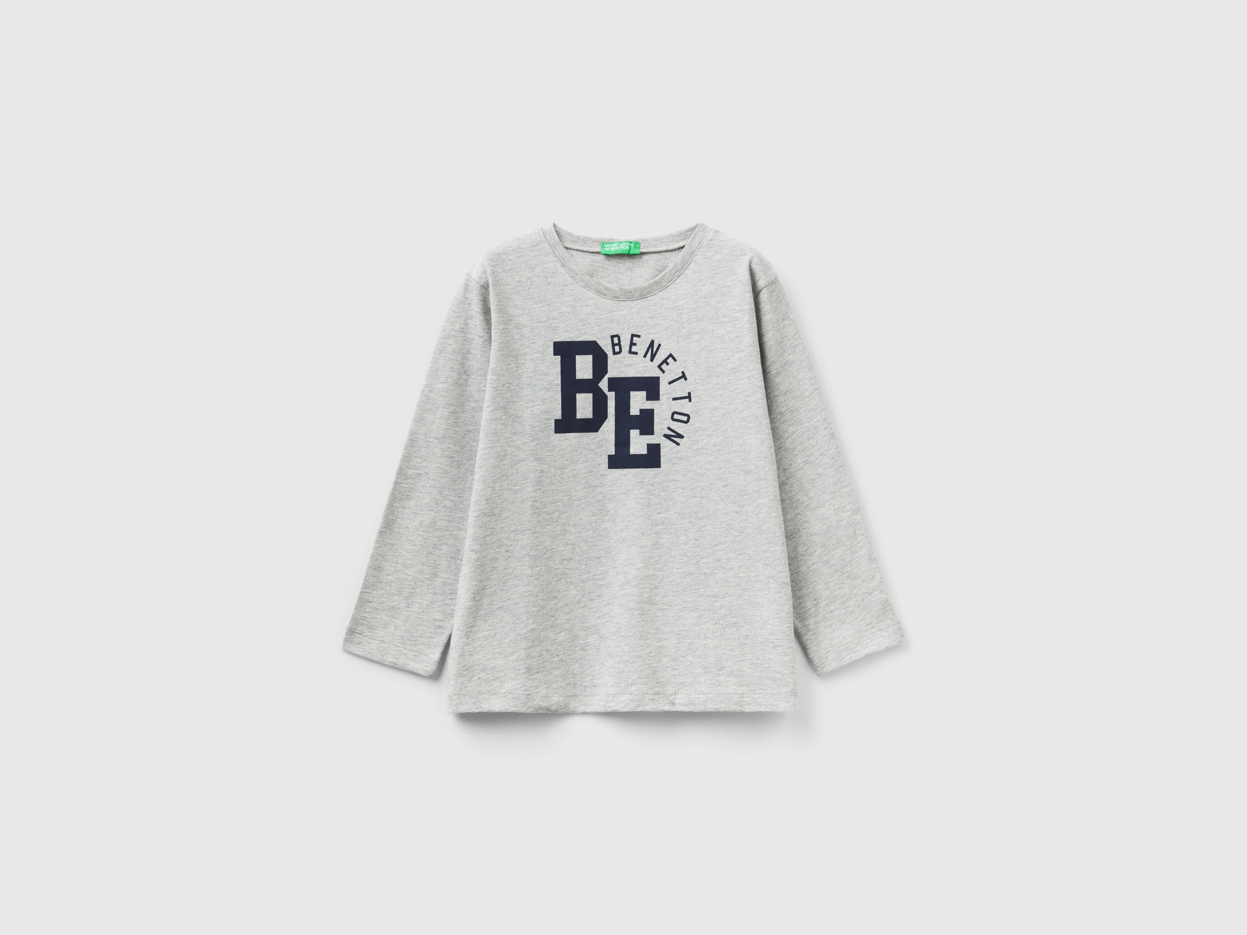 Benetton, Long Sleeve T-shirt With Logo, size 5-6, Light Gray, Kids