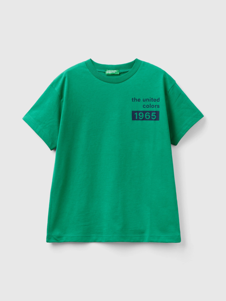 Benetton, T-shirt 100 % Coton À Logo, Vert, Enfants