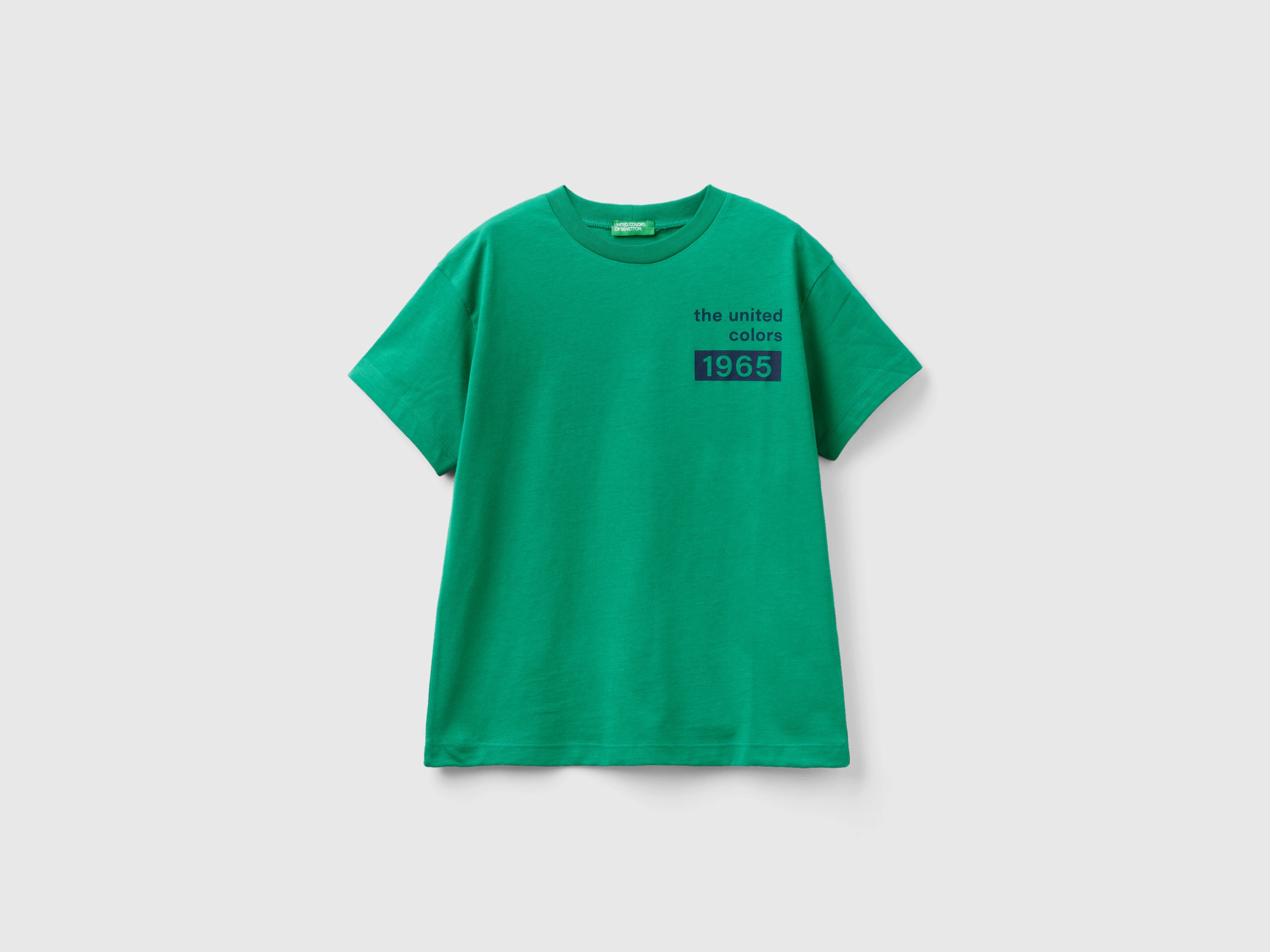 Benetton, 100% Cotton T-shirt With Logo, size XL, Green, Kids