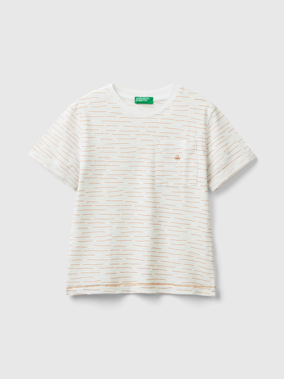 Benetton, T-shirt With Print And Pocket, Creamy White, Kids