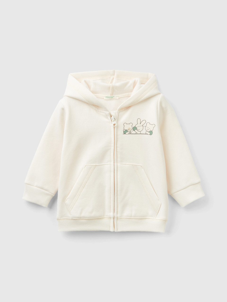 Benetton, Warm Sweatshirt With Animal Print, Creamy White, Kids
