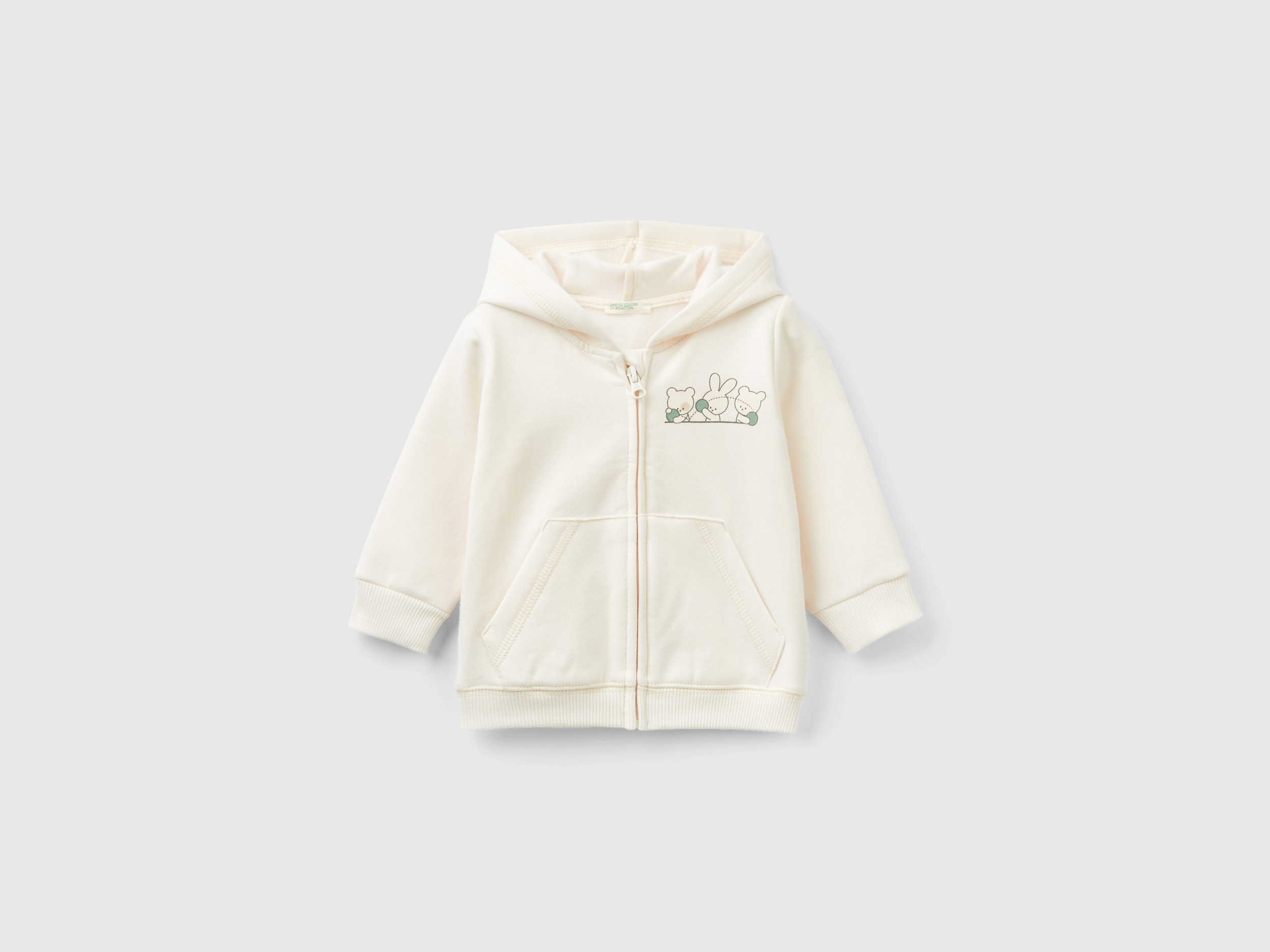 Benetton, Warm Sweatshirt With Animal Print, size 0-1, Creamy White, Kids