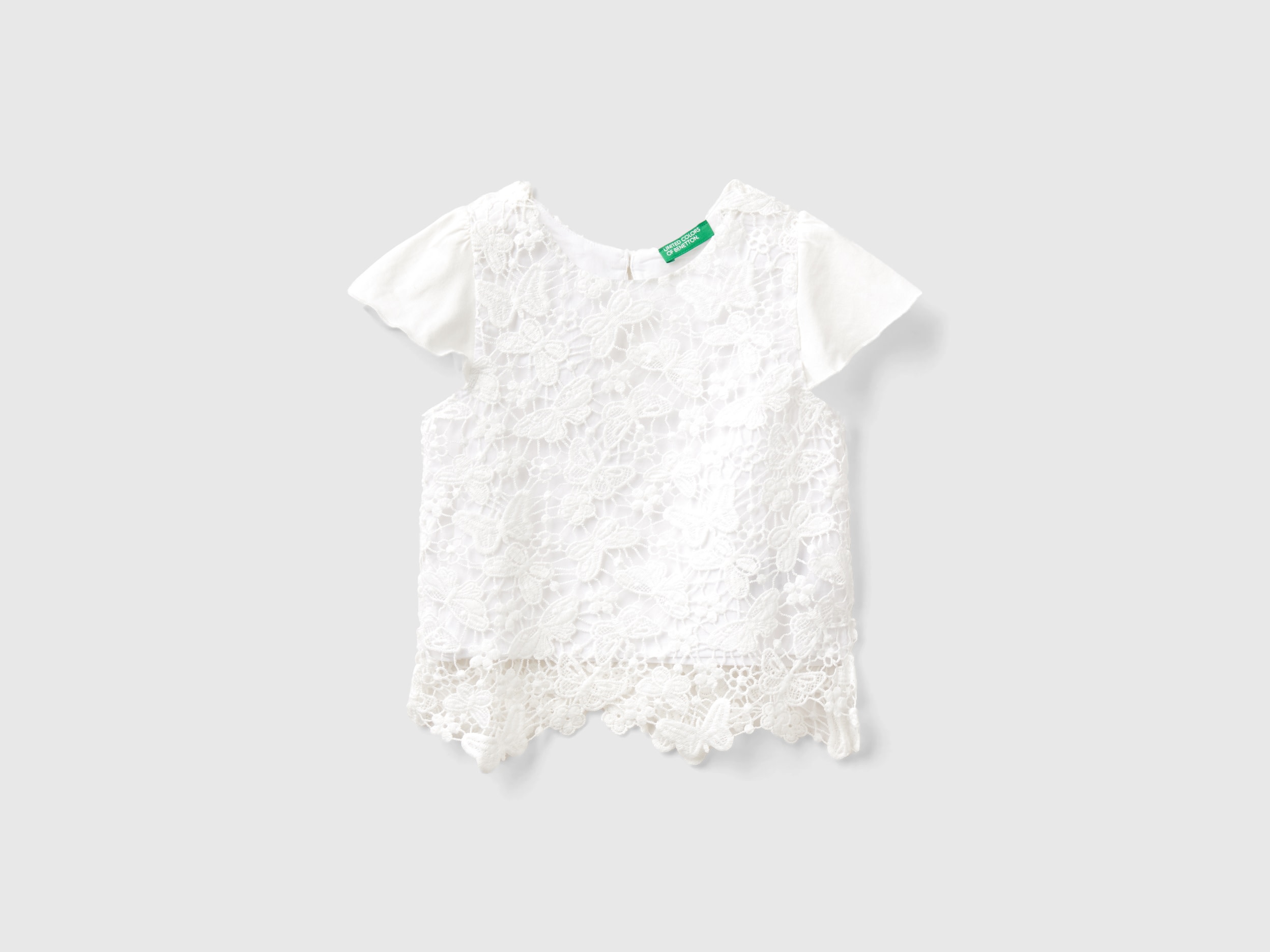Benetton, Blusa In Macramè, Bianco, Bambini