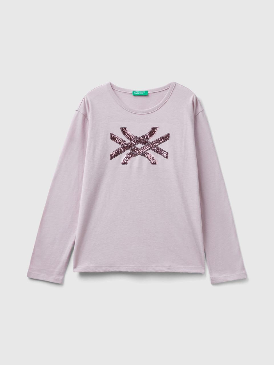 Benetton, T-shirt In Warm Organic Cotton With Sequins, Pink, Kids