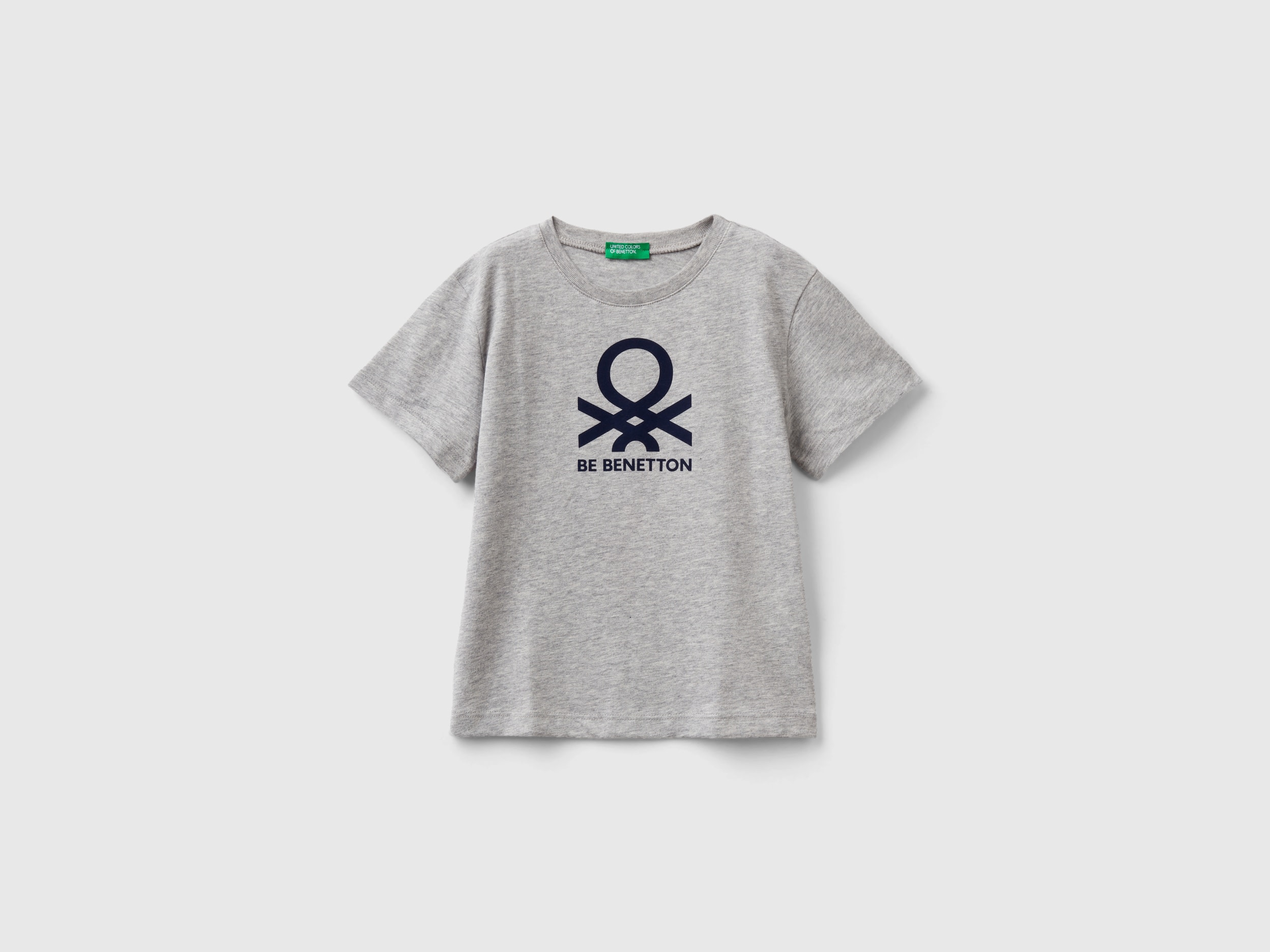 Benetton, 100% Cotton T-shirt With Logo, size 2-3, Light Gray, Kids