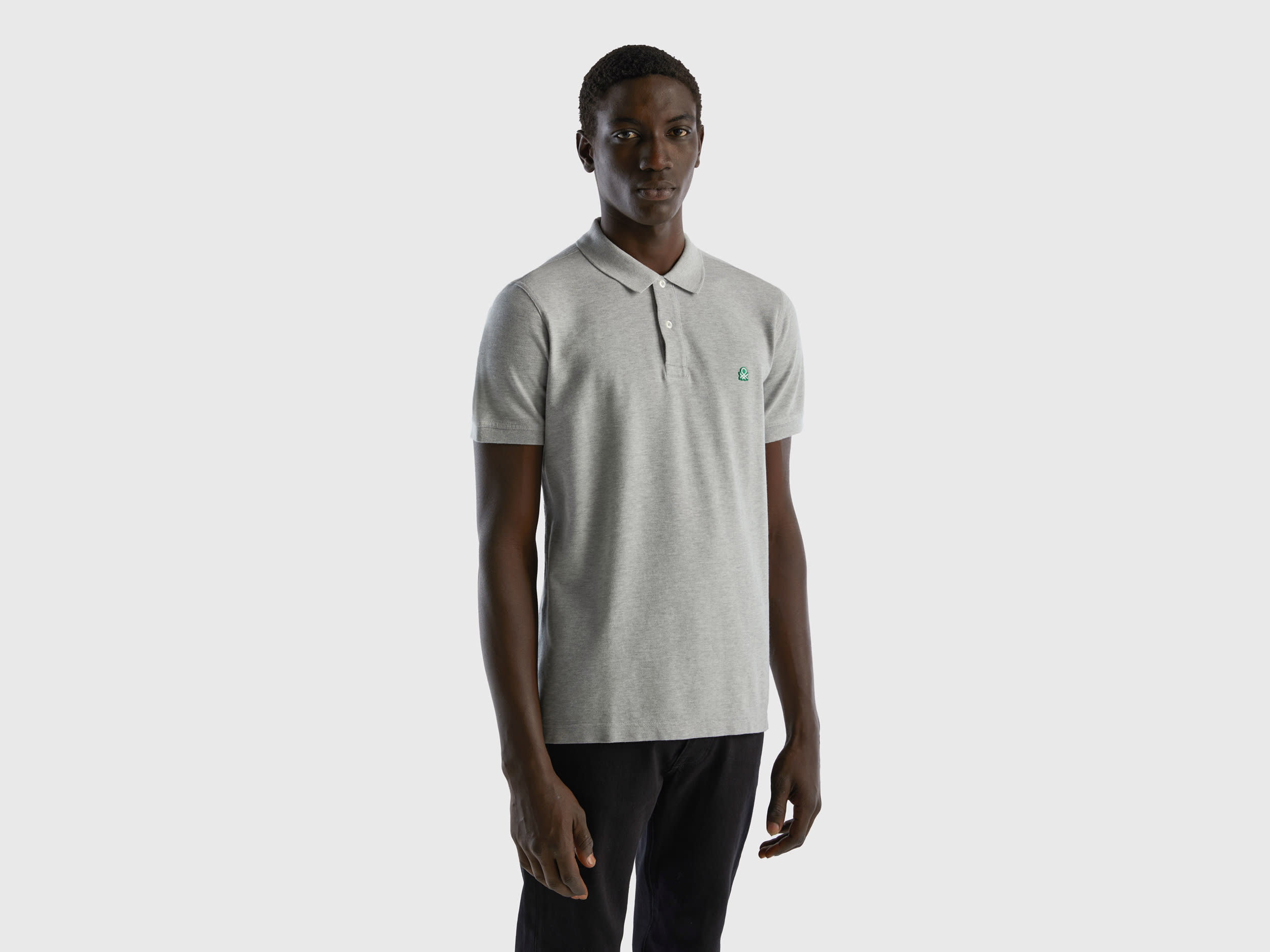 Image of Benetton, Dark Gray Regular Fit Polo, size M, Light Gray, Men