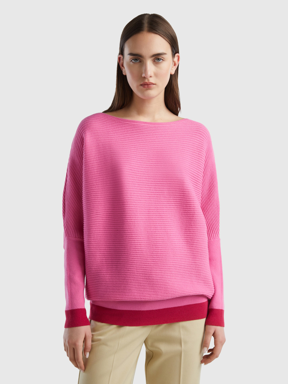 Benetton, Boat Neck Sweater, Pink, Women